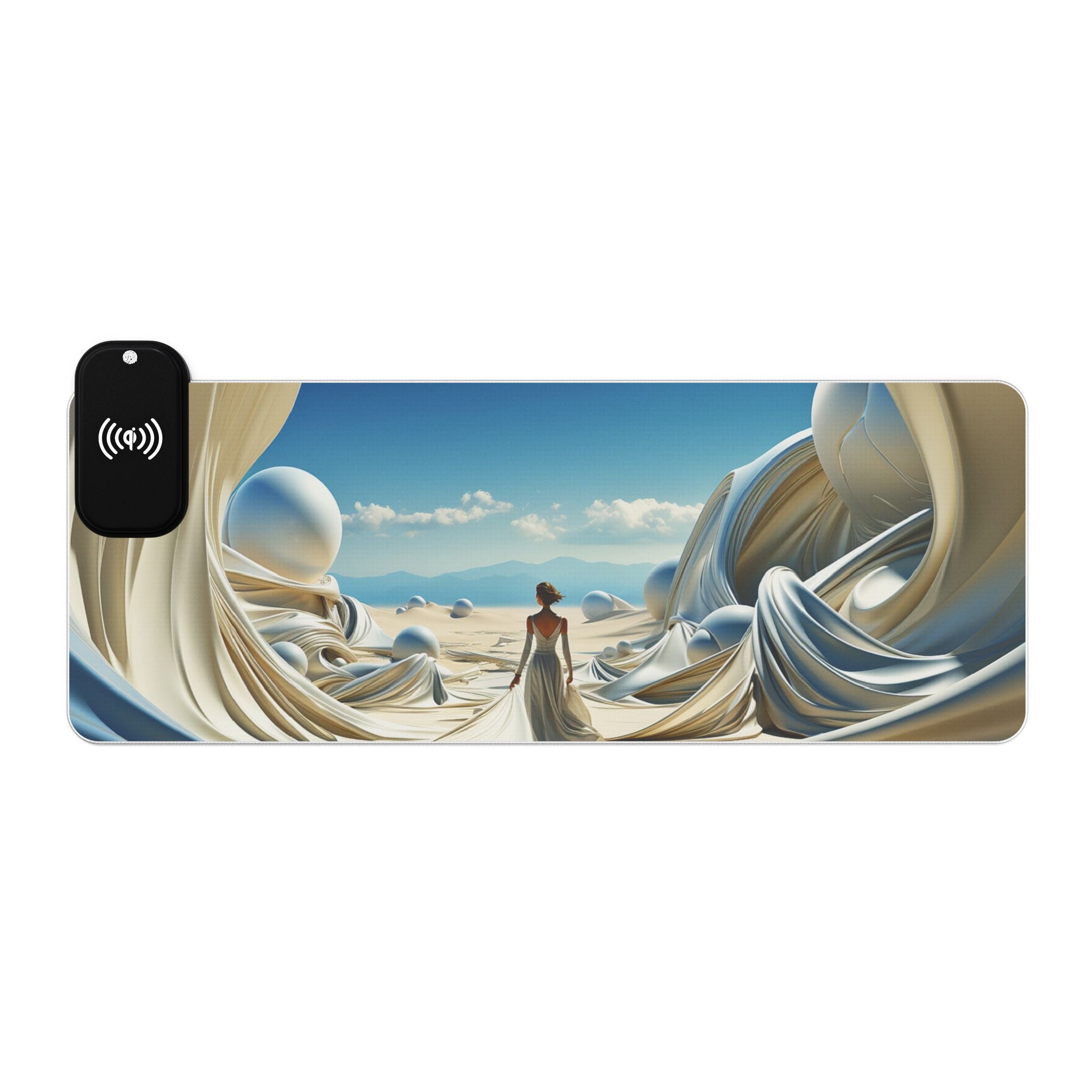 LED Wireless Charging Gaming Mouse Pad — Surreal Desert Fantasy Design