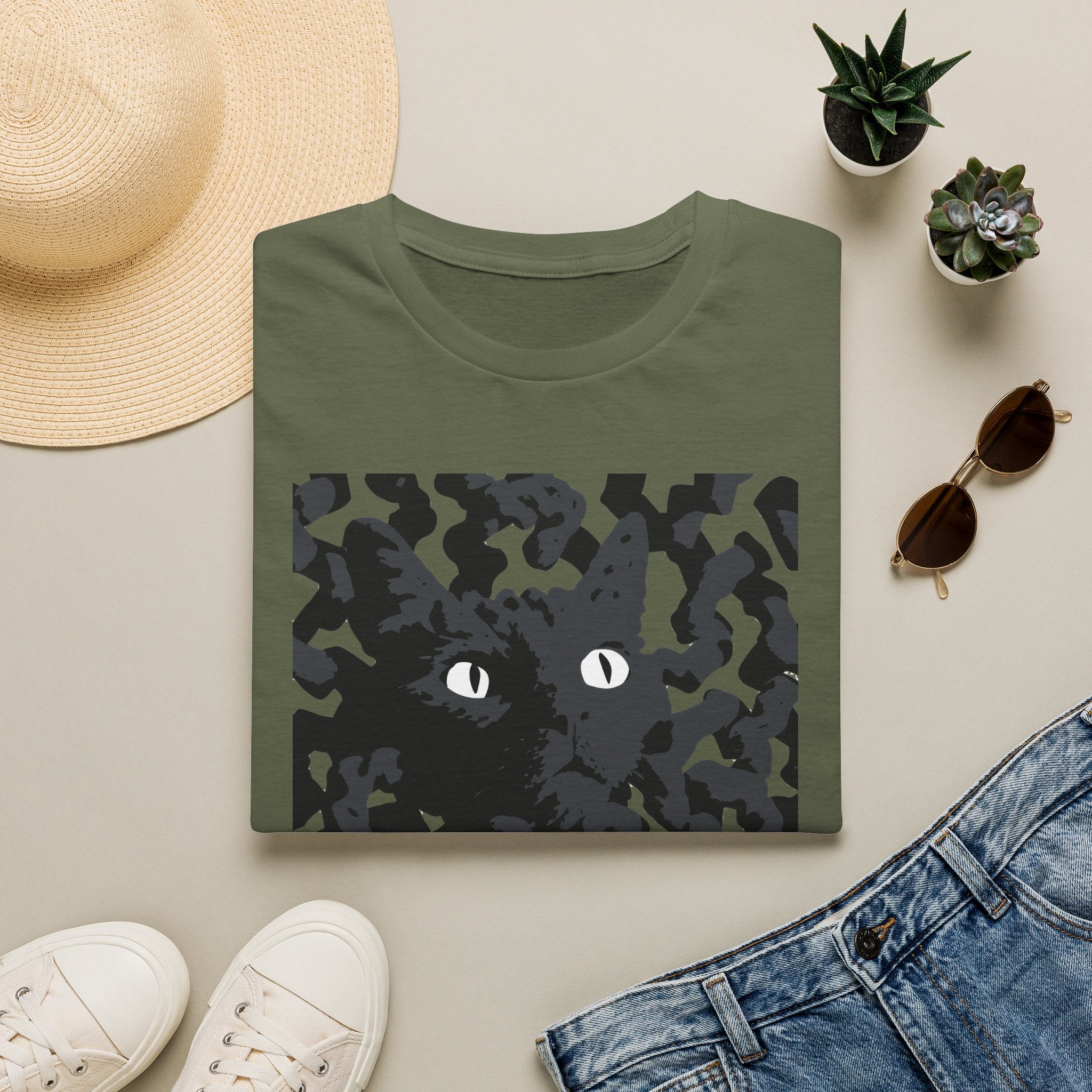 Black Cat Camouflage Graphic T‑Shirt