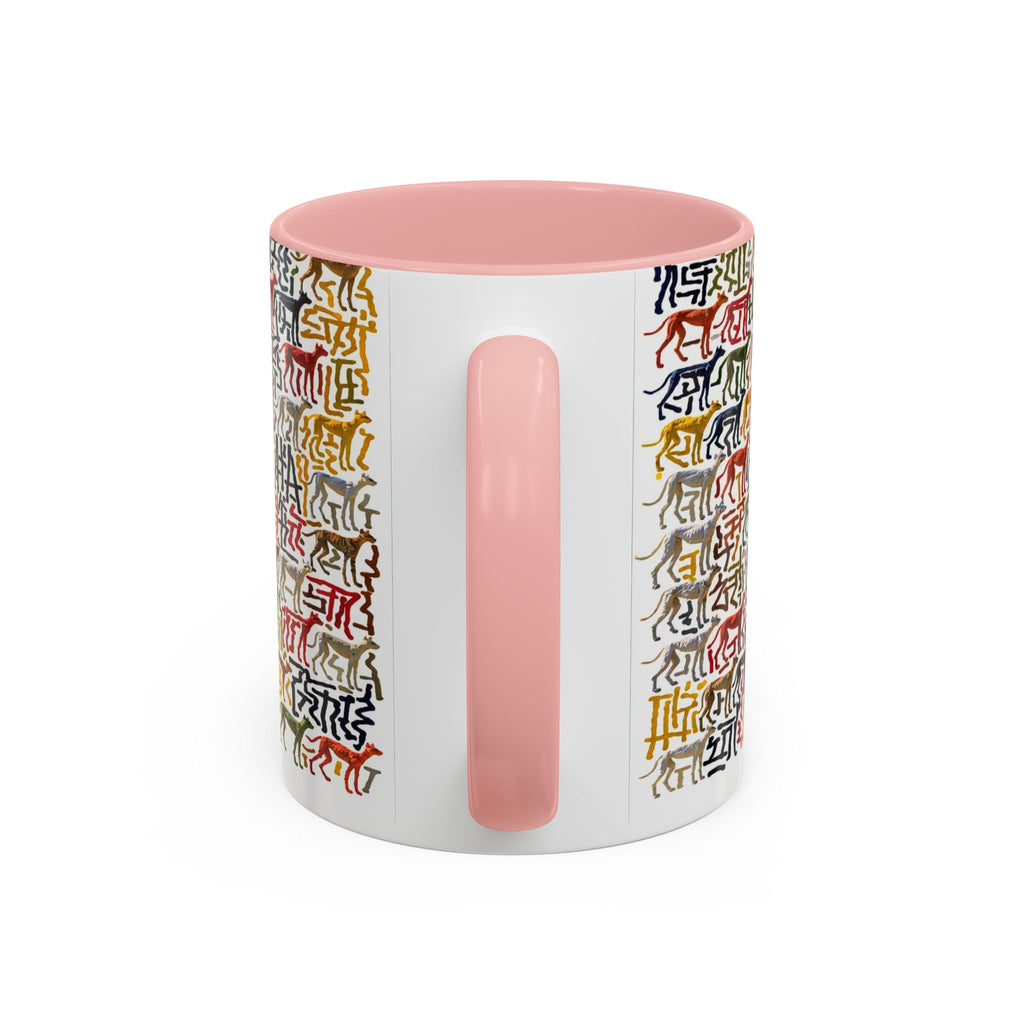 Greyhound Silhouette Accent Coffee Mug — Colorful Script Dog Pattern (11/15oz)