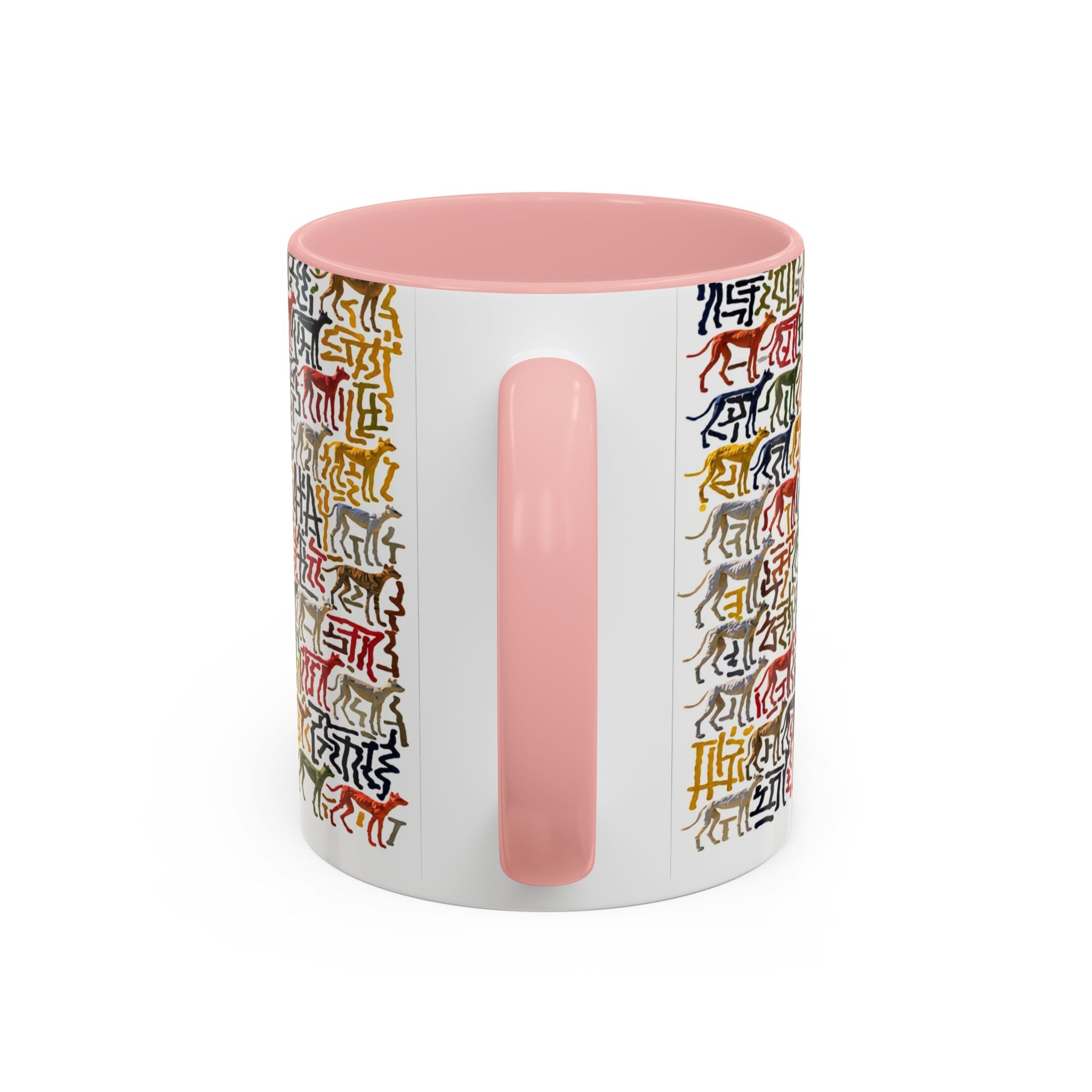 Greyhound Silhouette Accent Coffee Mug — Colorful Script Dog Pattern (11/15oz)
