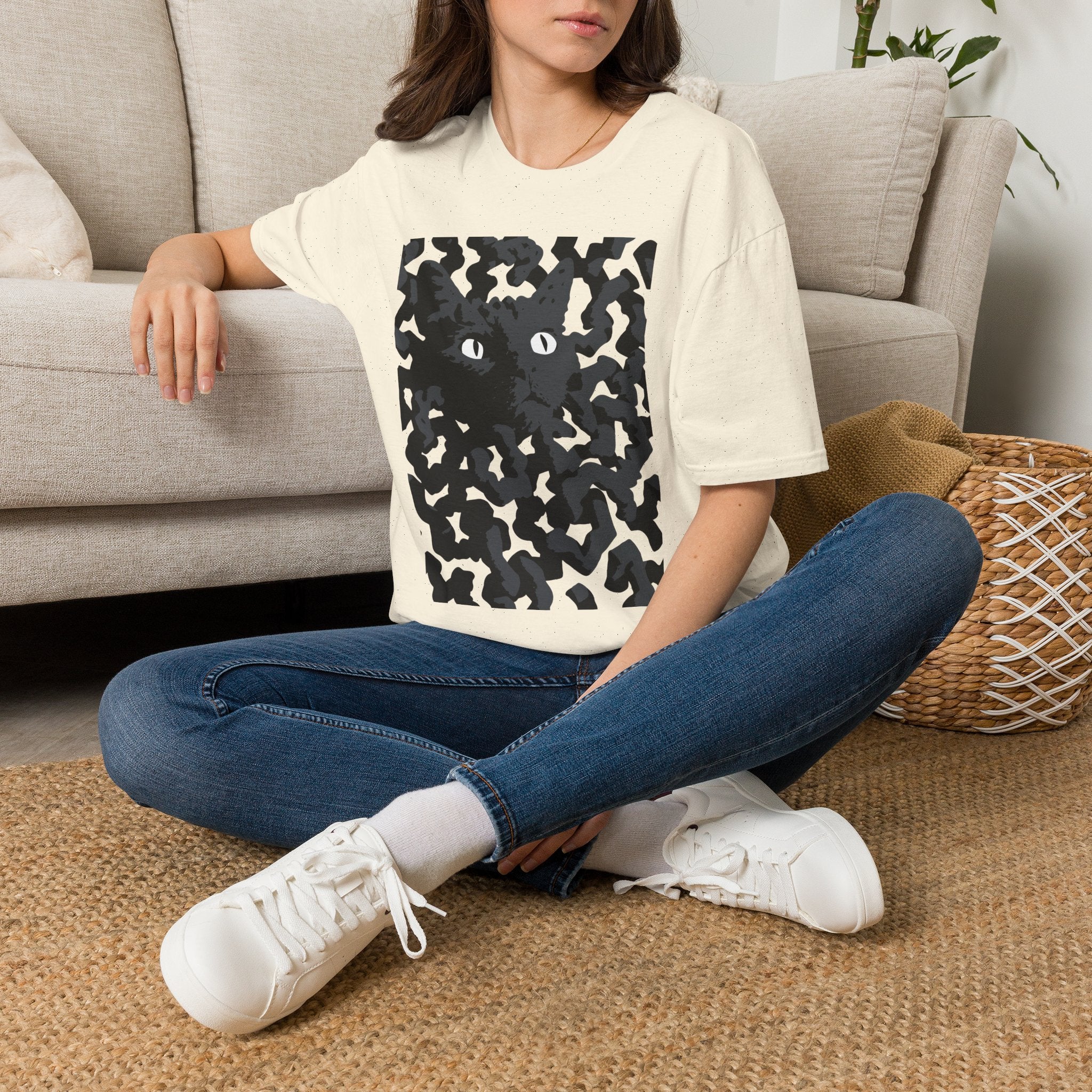 Black Cat Camouflage Graphic T‑Shirt