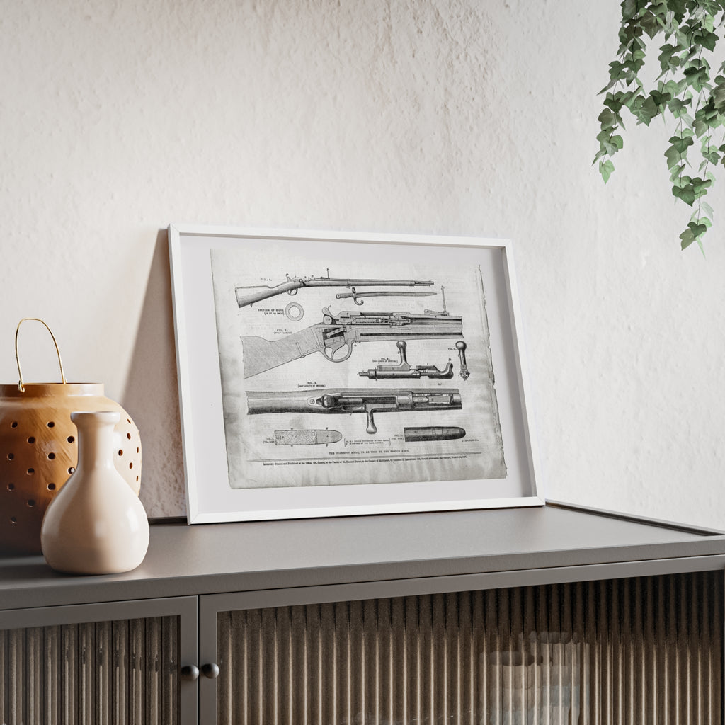 Antique Rifle Patent Poster — Framed Vintage Firearm Print