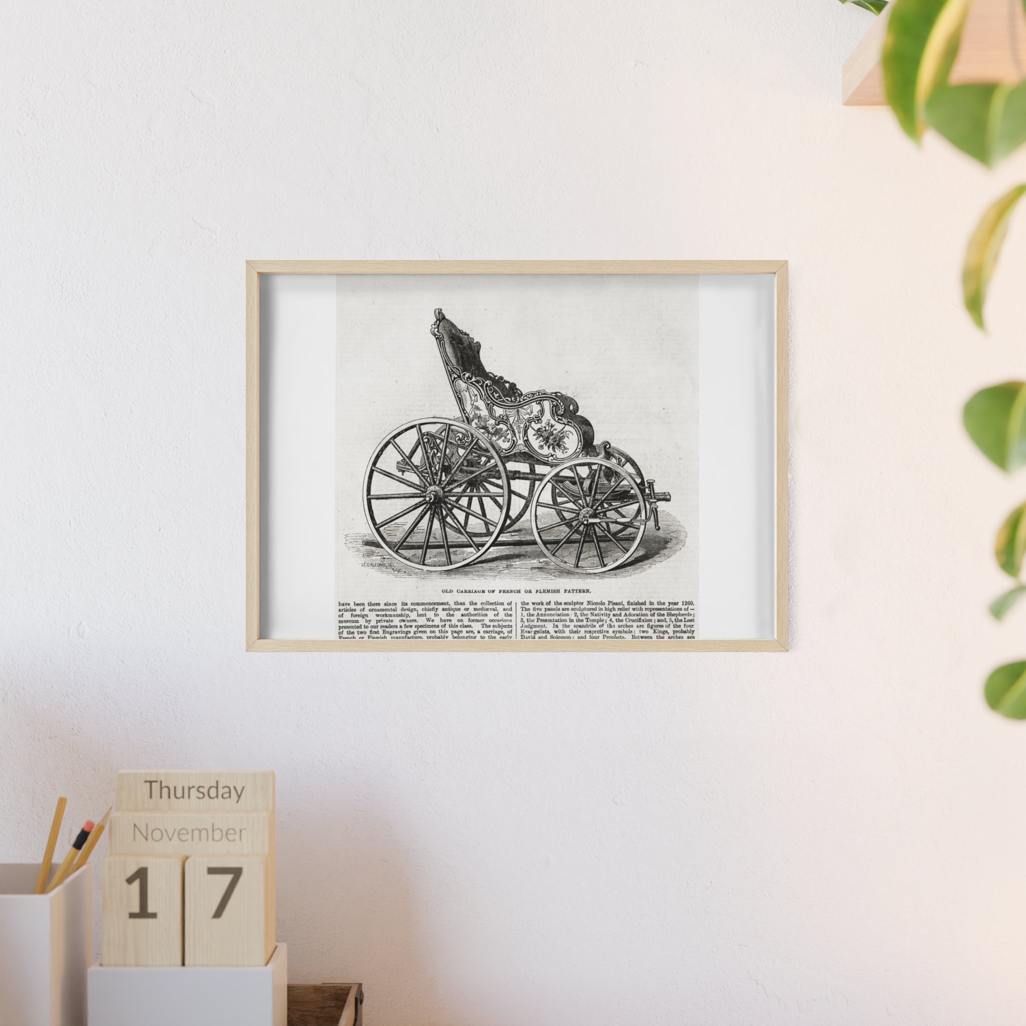 Old Carriage of French or Flemish Pattern. Vintage Carriage Print Poster with Wooden Frame — Antique Transportation Wall Art