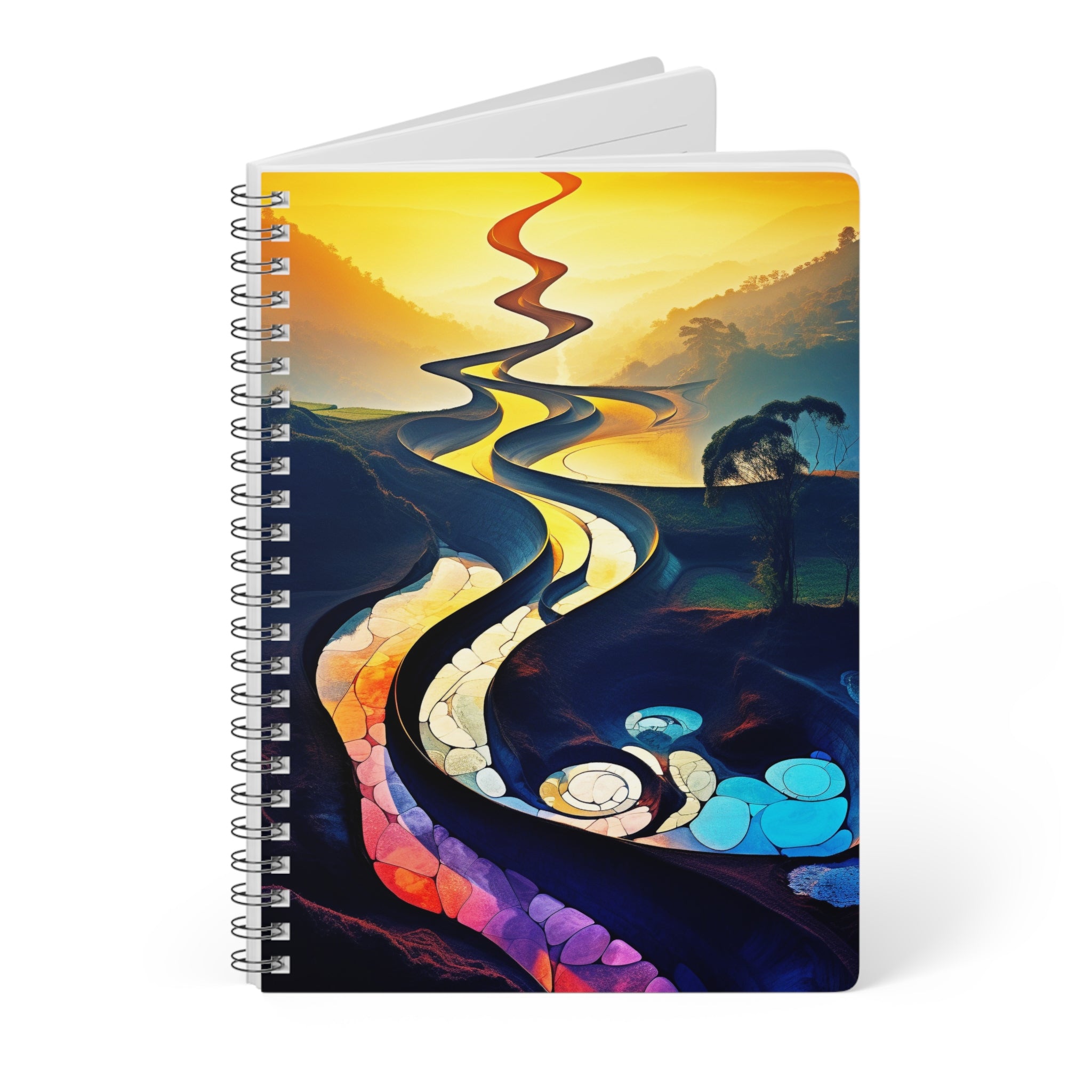 A5 Spiral Notebook — Vibrant Abstract River Landscape Journal
