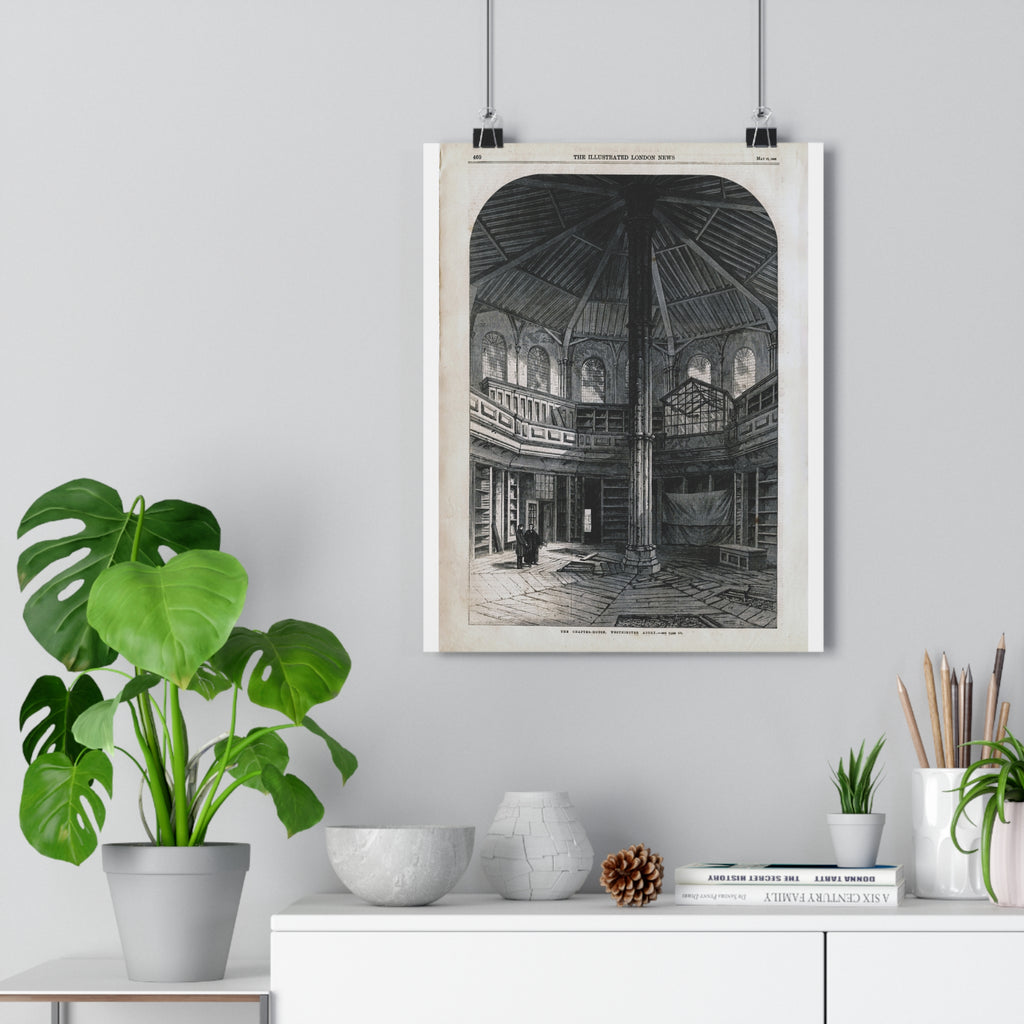 Antique Library Engraving Poster — Vintage Interior Print