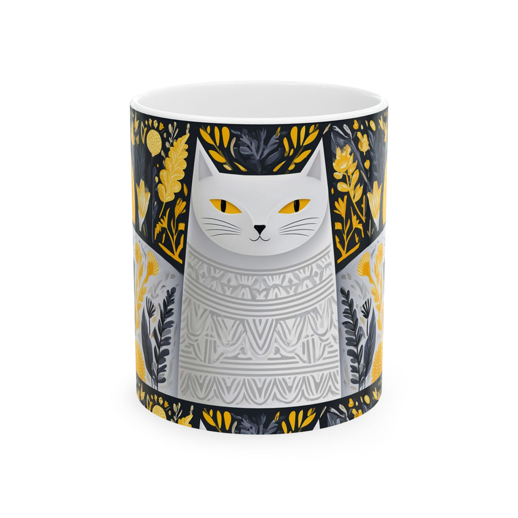 Golden Folk Cat Ceramic Mug — 11oz & 15oz