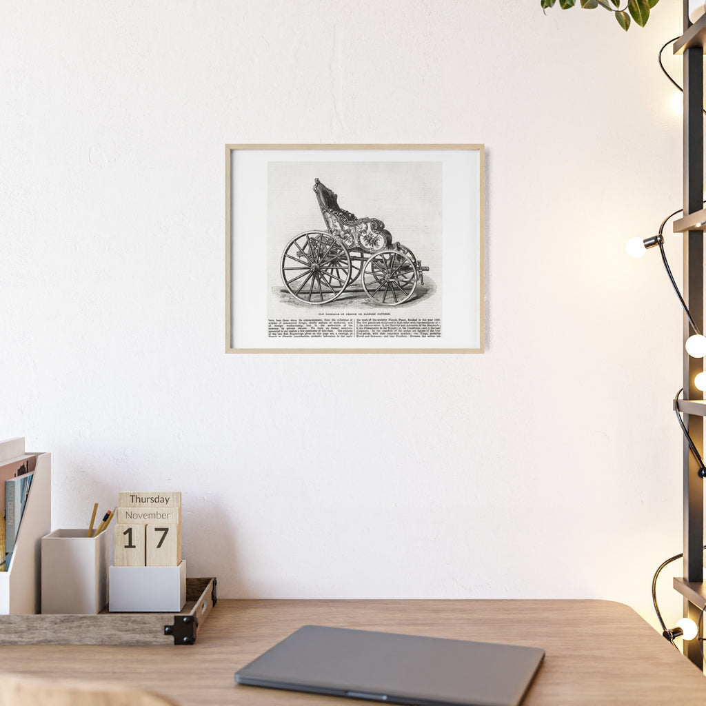 Old Carriage of French or Flemish Pattern. Vintage Carriage Print Poster with Wooden Frame — Antique Transportation Wall Art