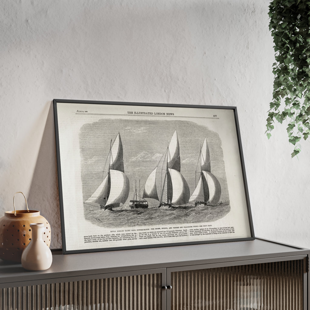 Royal London Yacht Club Cutter-Match. Vintage Sailing Print Poster with Wooden Frame — Nautical Wall Art