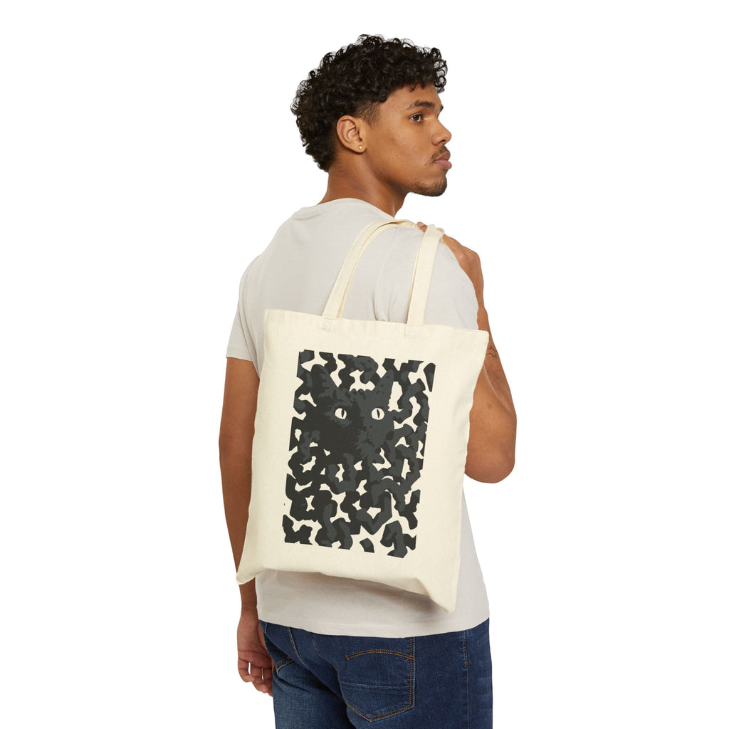 Canvas Tote Bag — Black Cat Camouflage Artwork Tote for Cat Lovers