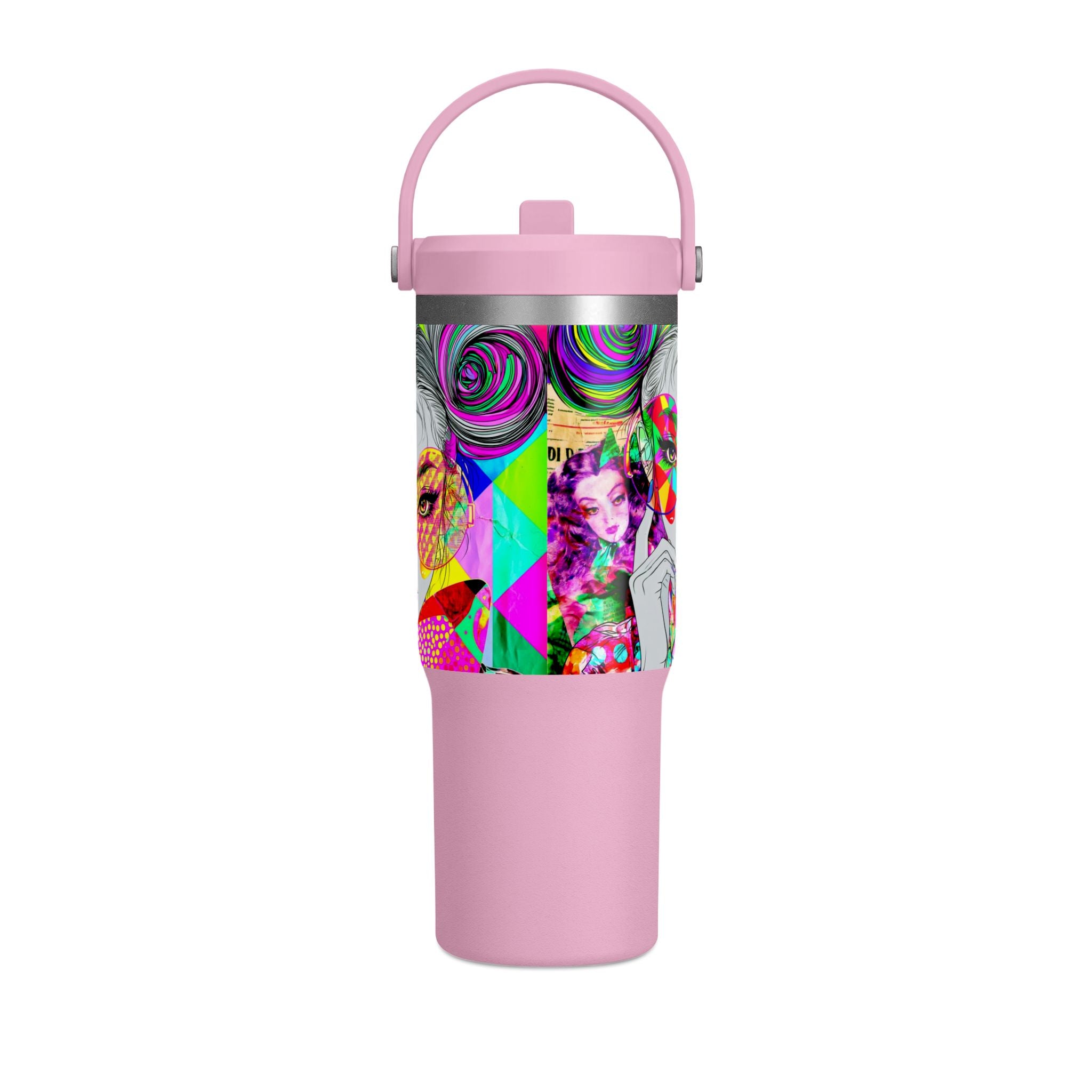 Colorful Pop Art Travel Tumbler – 32oz Nomad Insulated Cup with Retro Sunglasses Design