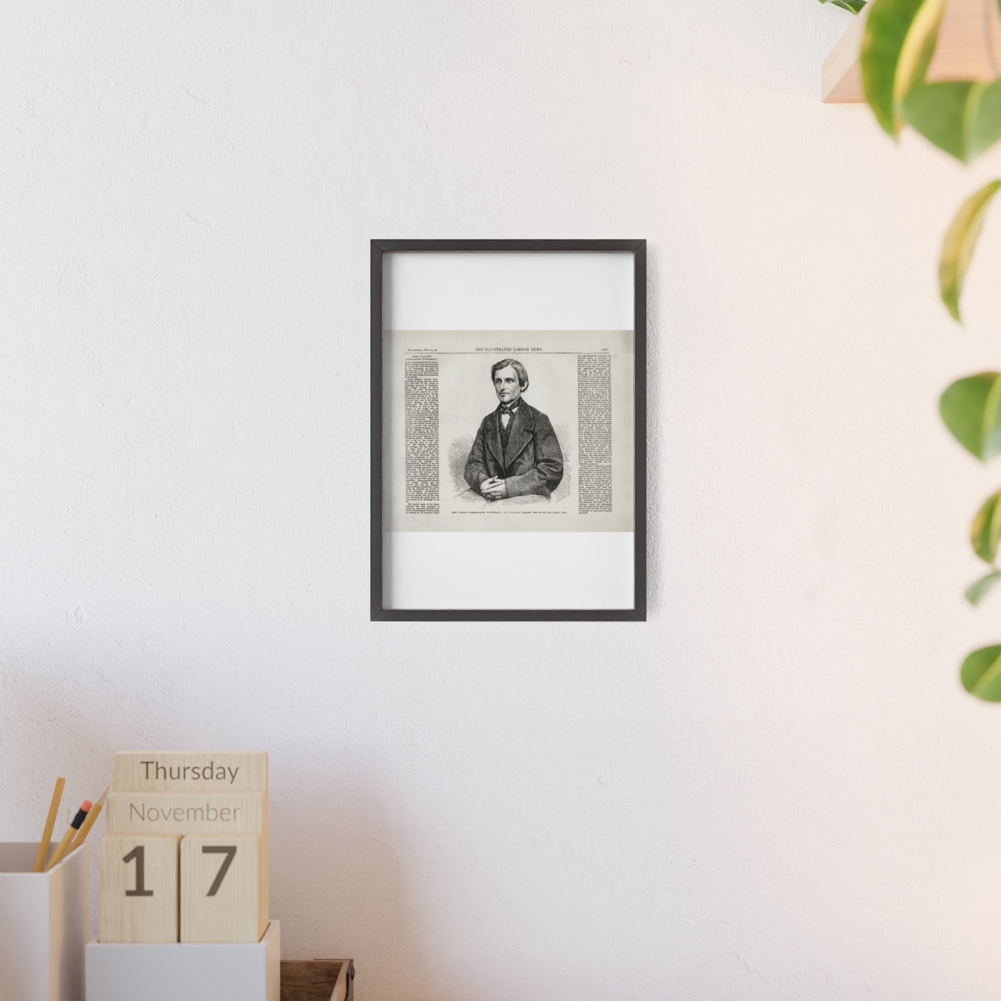 OSSIP IVANOFF, the peasant who saved the CZAR's Life. Vintage Illustrated Portrait Poster with Wooden Frame — Antique Newspaper Art Print
