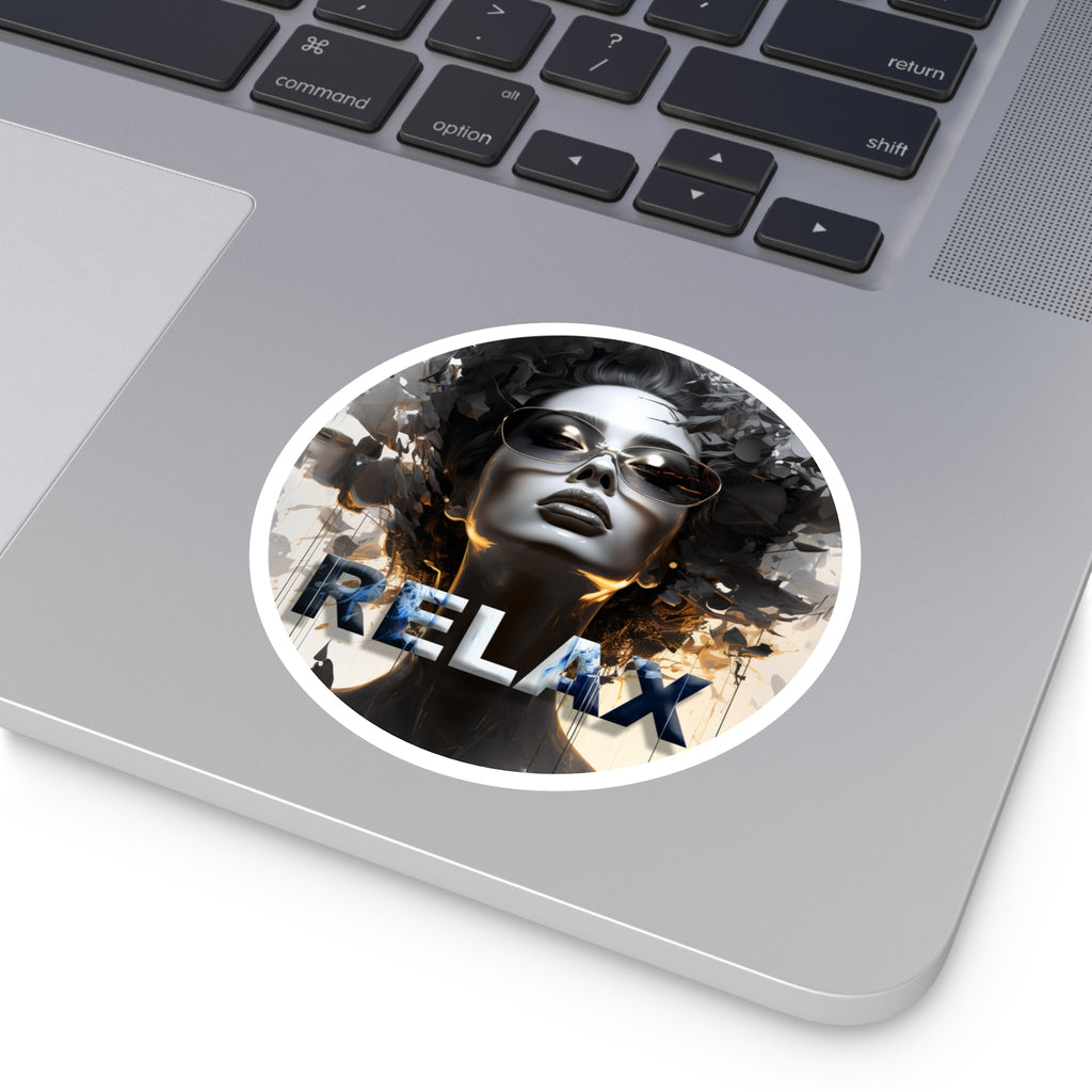 Relax Afro Diva Round Sticker — Stylish Indoor/Outdoor Laptop Decal