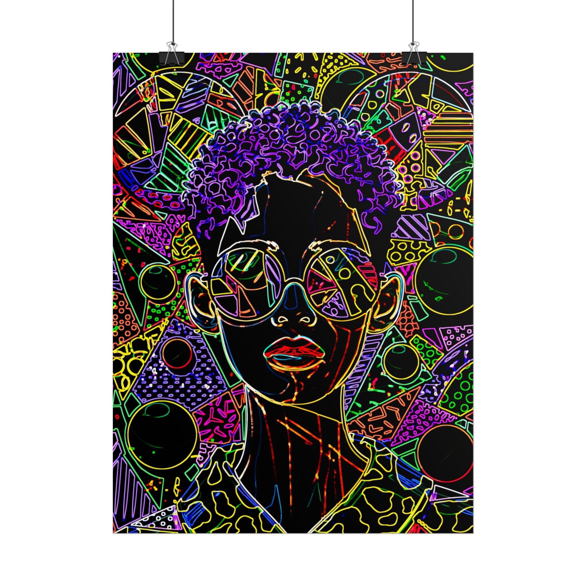 Afrofuturist Neon Portrait Poster