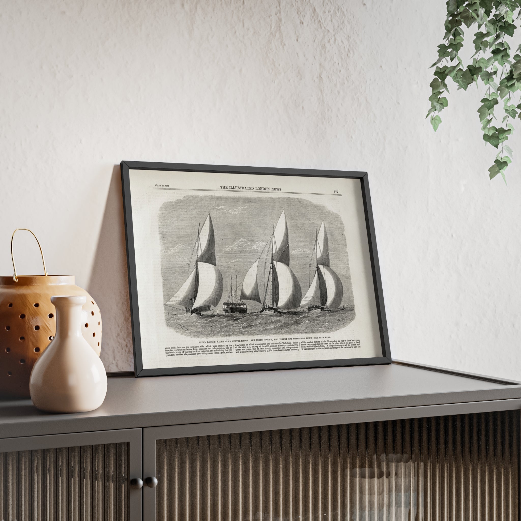 Royal London Yacht Club Cutter-Match. Vintage Sailing Print Poster with Wooden Frame — Nautical Wall Art