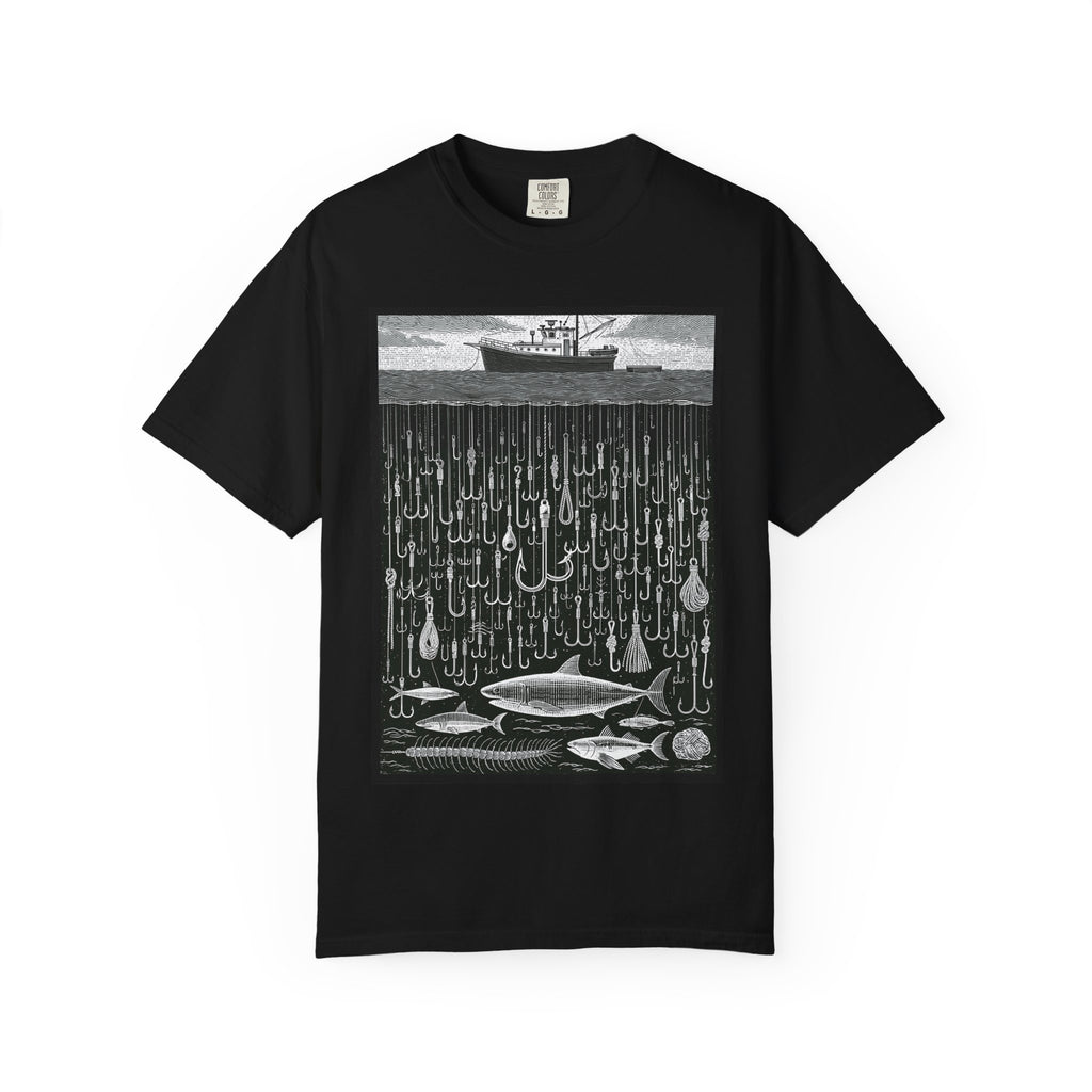 Fishing Boat & Hooks Graphic T-Shirt — Ocean Conservation Art Tee