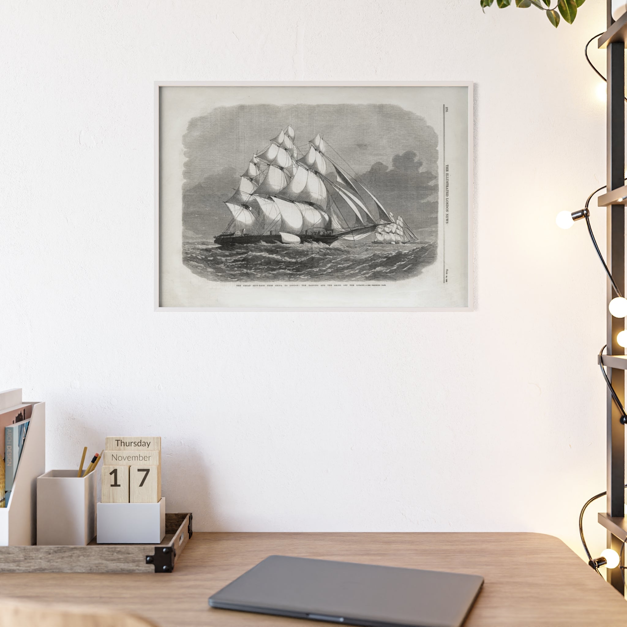 The Great Ship-Race from China to London. Vintage Sailing Ship Wall Poster with Wooden Frame – Nautical Marine Print
