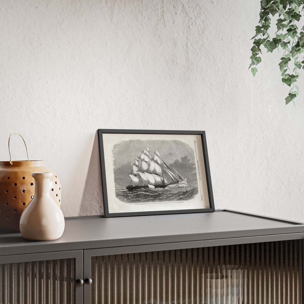 The Great Ship-Race from China to London. Vintage Sailing Ship Wall Poster with Wooden Frame – Nautical Marine Print