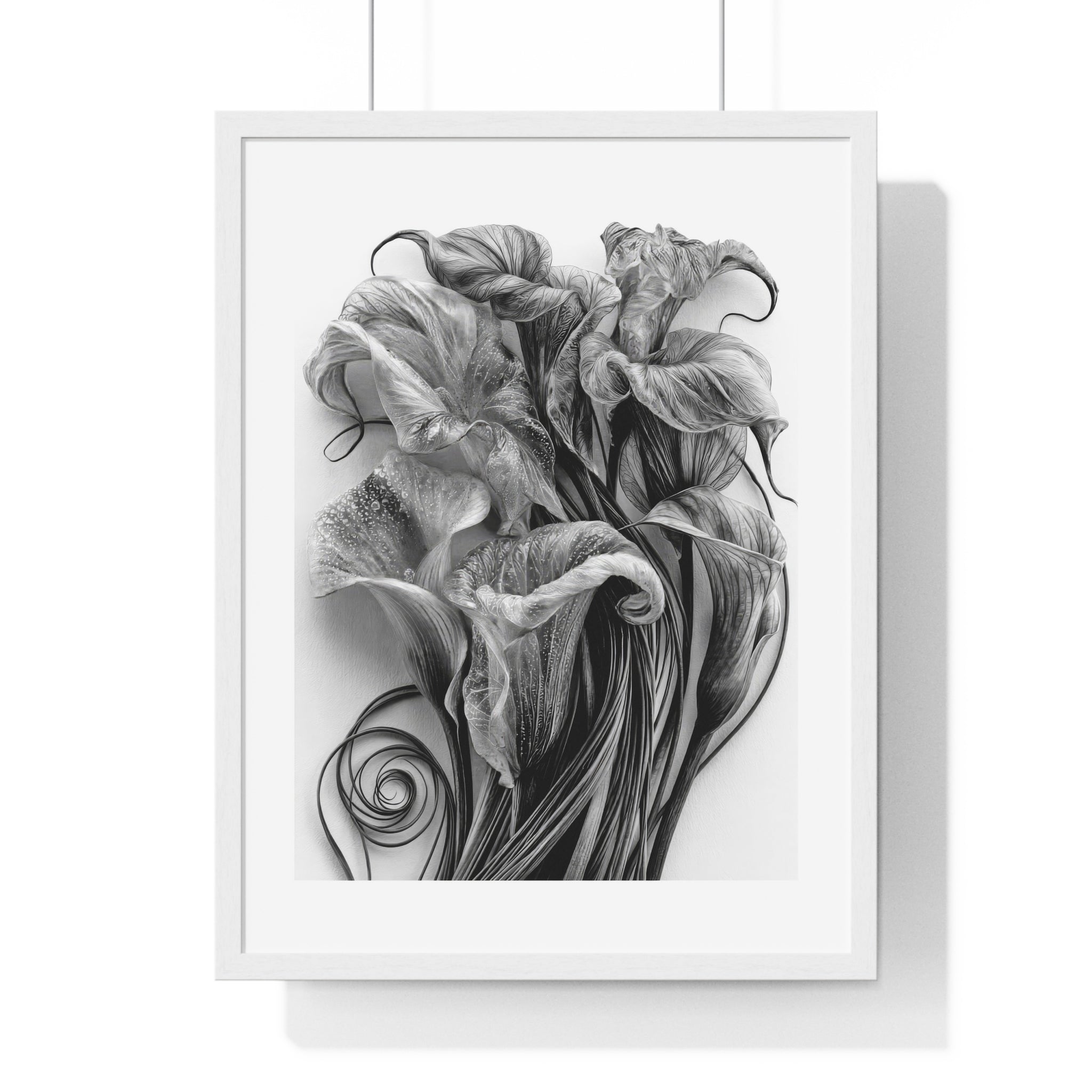 Framed Poster — Monochrome Calla Lily Botanical Art Print