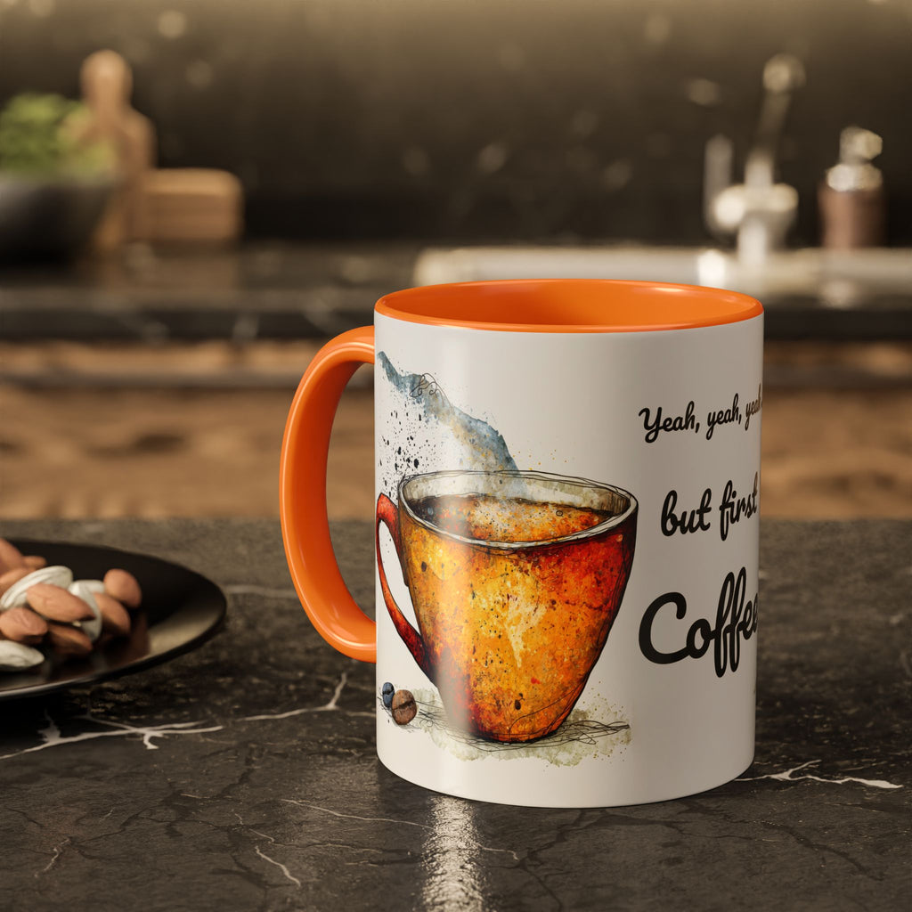 But First Coffee Ceramic Mug — Colorful Watercolor Coffee Cups (11oz & 15oz)