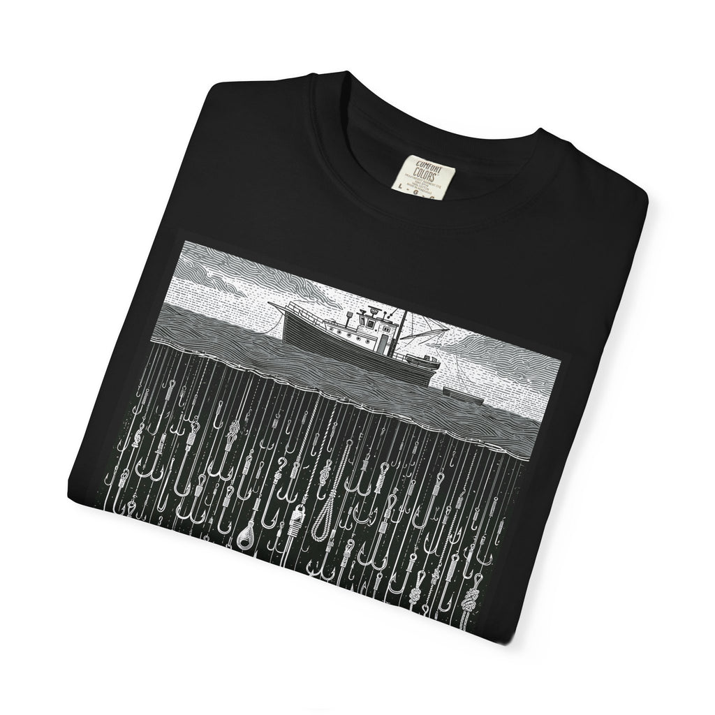 Fishing Boat & Hooks Graphic T-Shirt — Ocean Conservation Art Tee