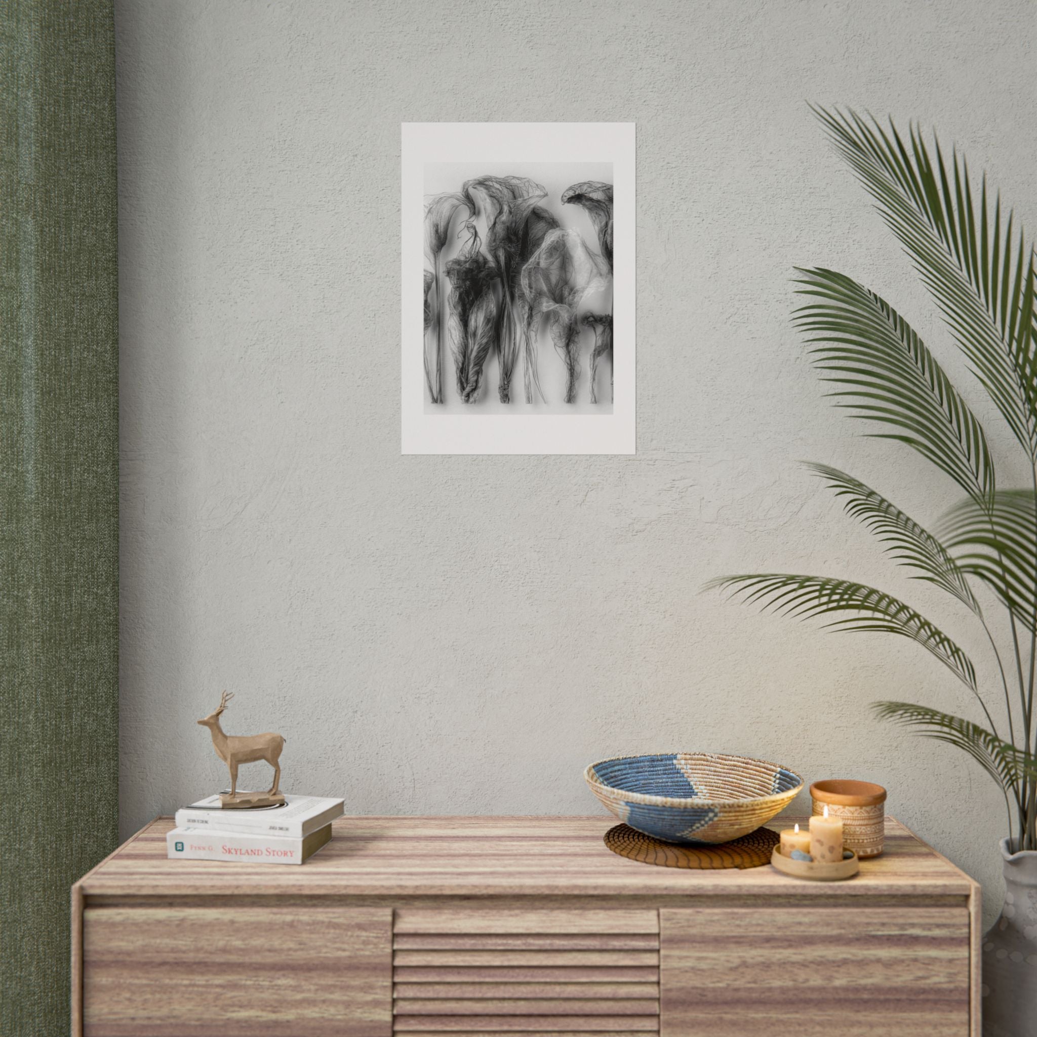 Abstract Smoke Floral Poster — Black & White Botanical Wall Art (Rolled Poster)