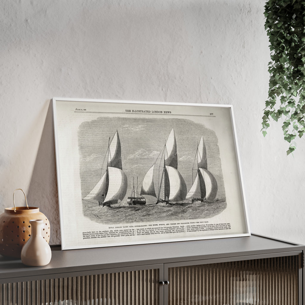 Royal London Yacht Club Cutter-Match. Vintage Sailing Print Poster with Wooden Frame — Nautical Wall Art