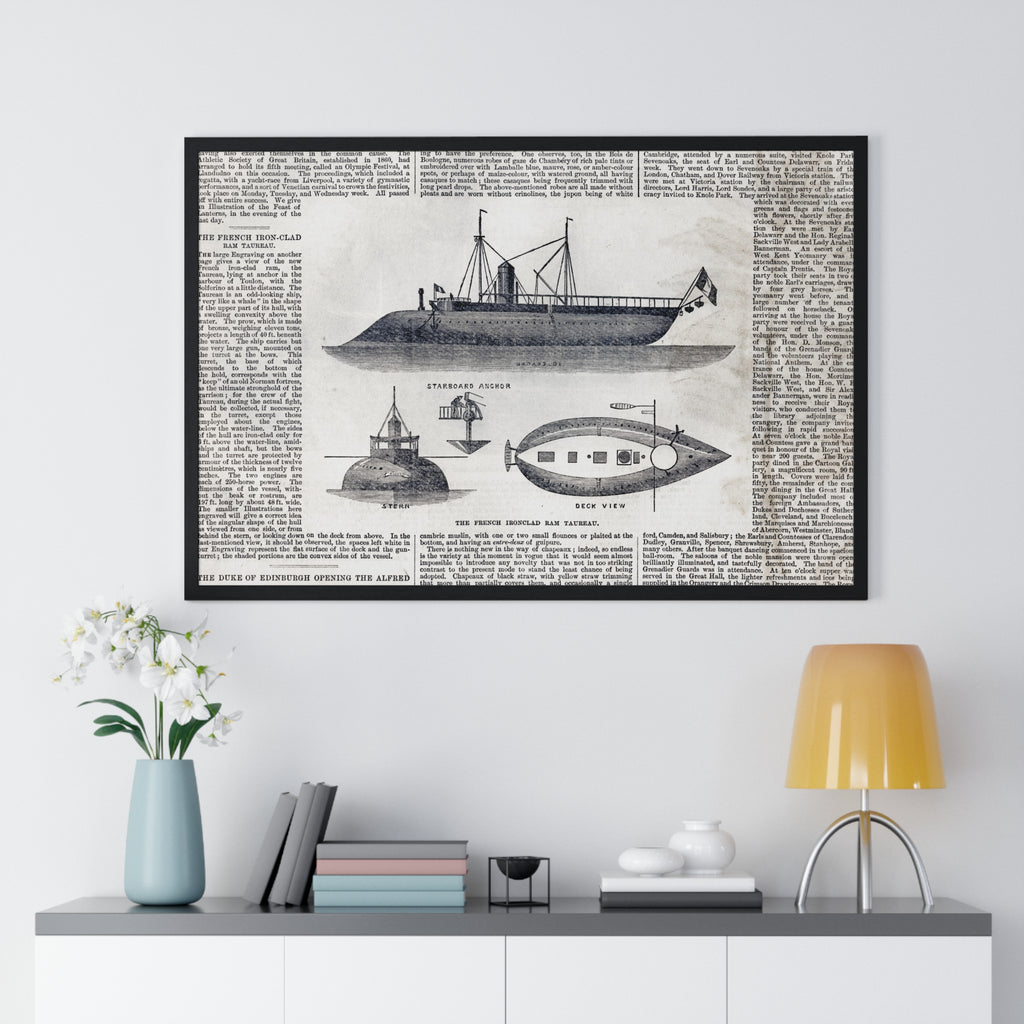 Framed Nautical Patent Poster — Vintage Submarine & Ship Illustration