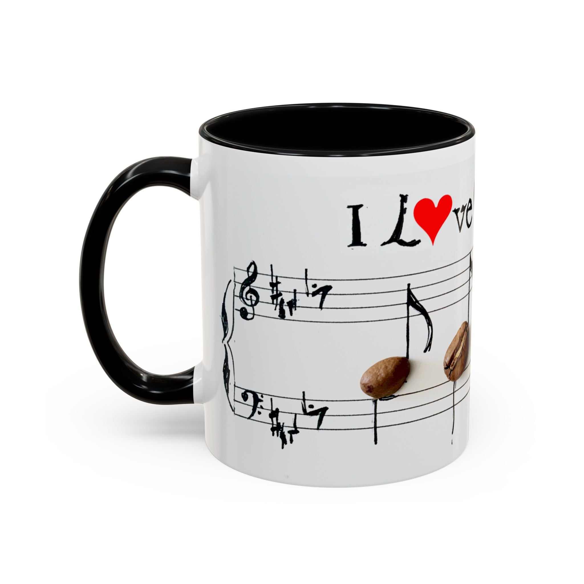 Coffee Lover Music Mug — "Love Coffee" Musical Notes Accent Mug (11/15 oz)