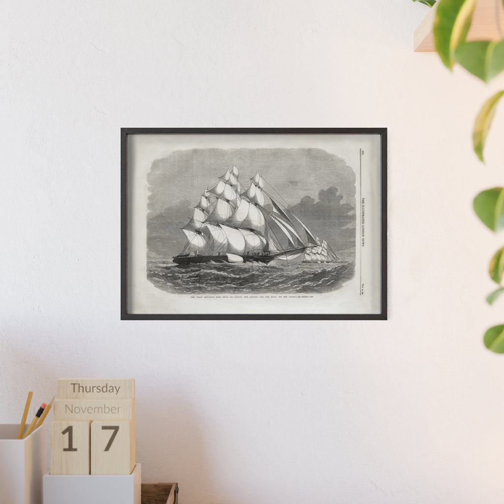 The Great Ship-Race from China to London. Vintage Sailing Ship Wall Poster with Wooden Frame – Nautical Marine Print