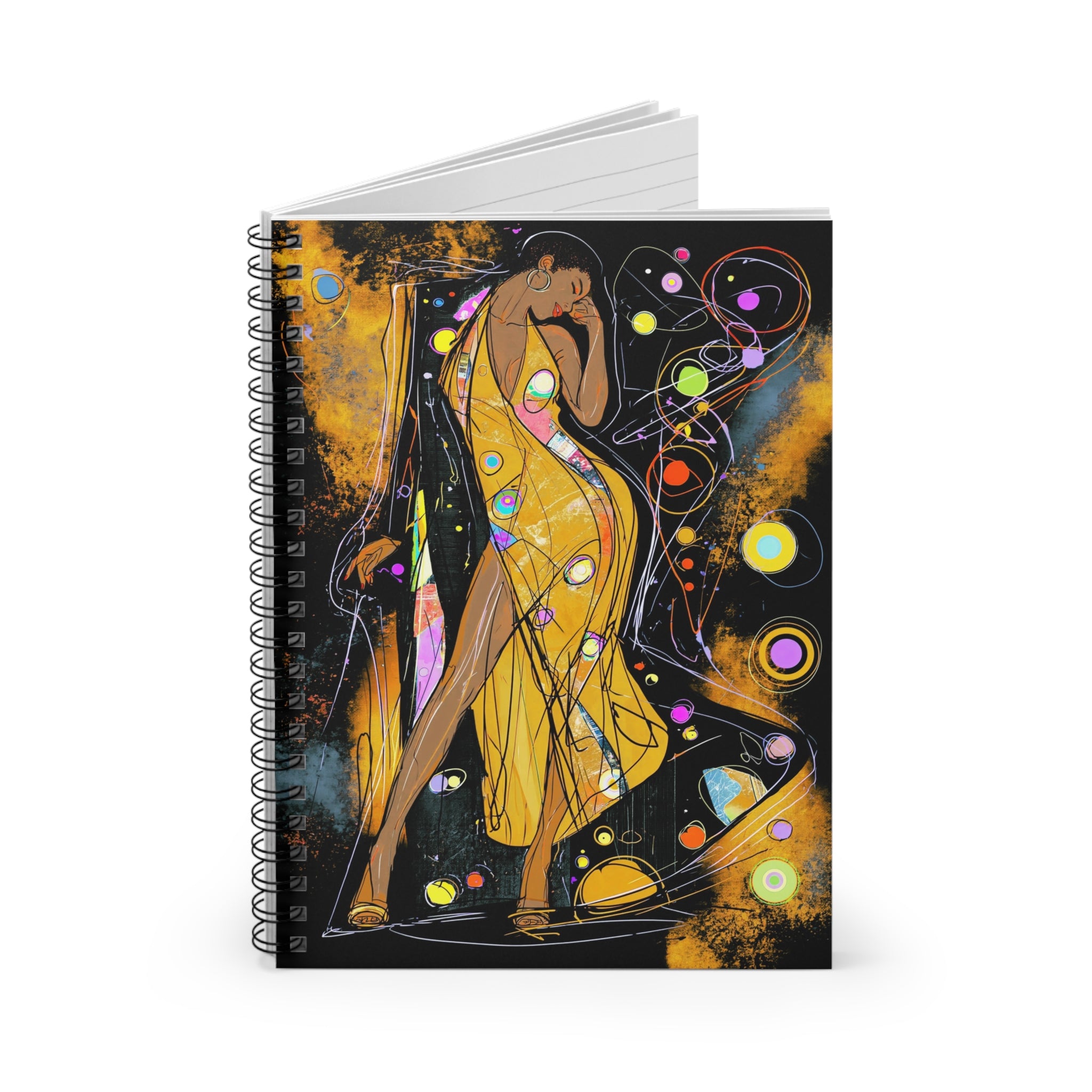 Art Nouveau Dance Spiral Notebook — Stylish Ruled Journal with Golden Figure Design