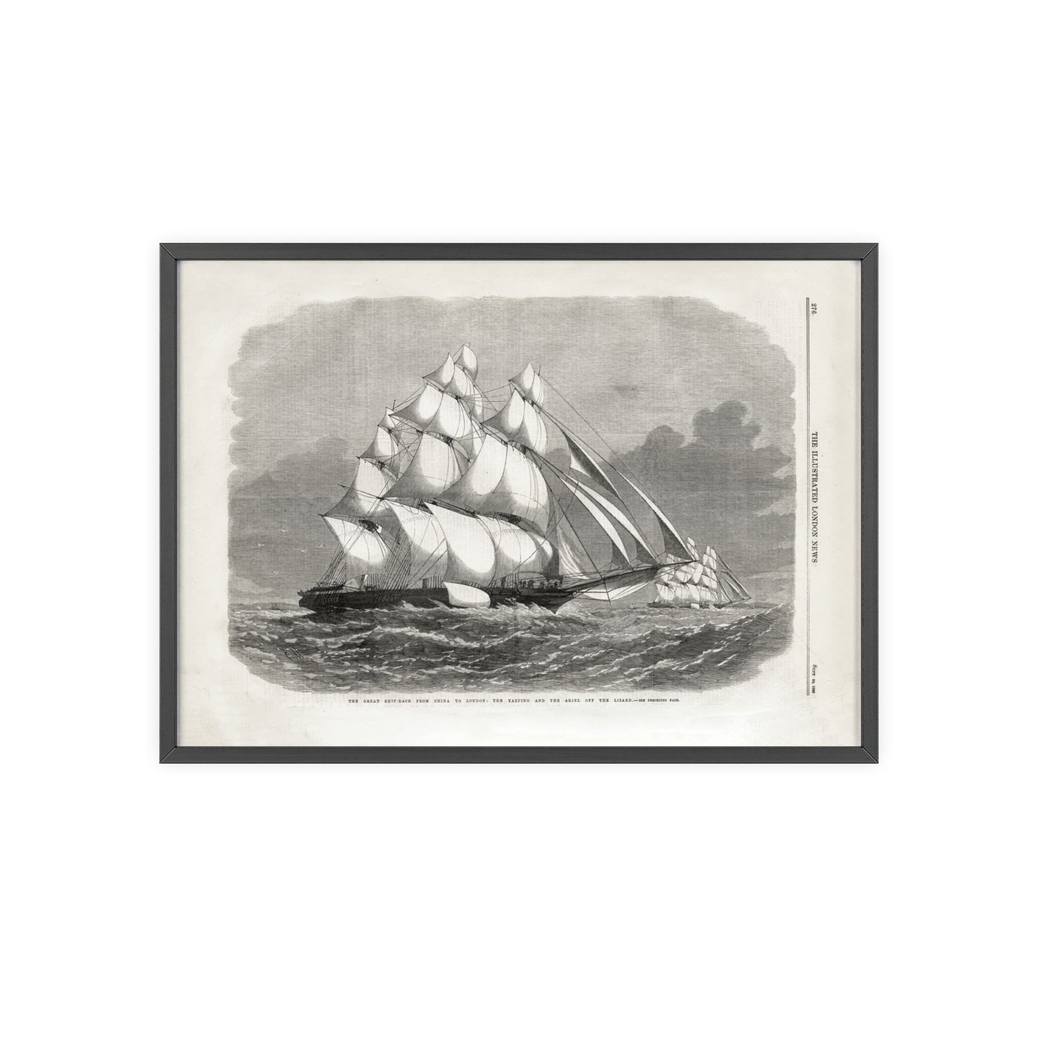 The Great Ship-Race from China to London. Vintage Sailing Ship Wall Poster with Wooden Frame – Nautical Marine Print