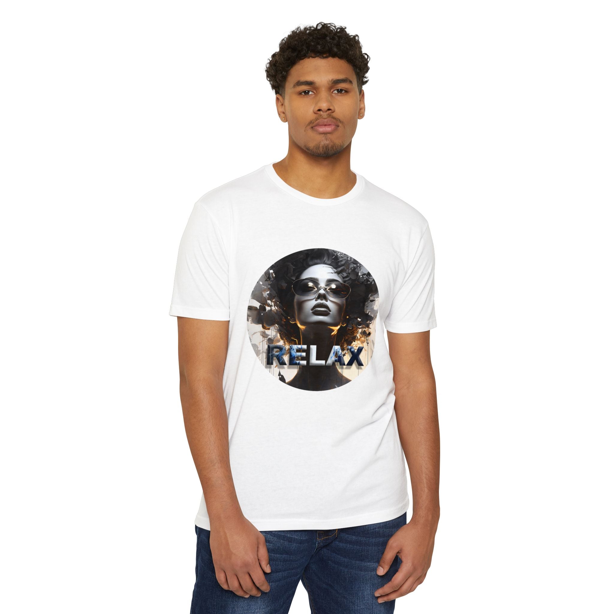 Relax Graphic T-Shirt — Vintage Portrait Tee with 'RELAX' Text