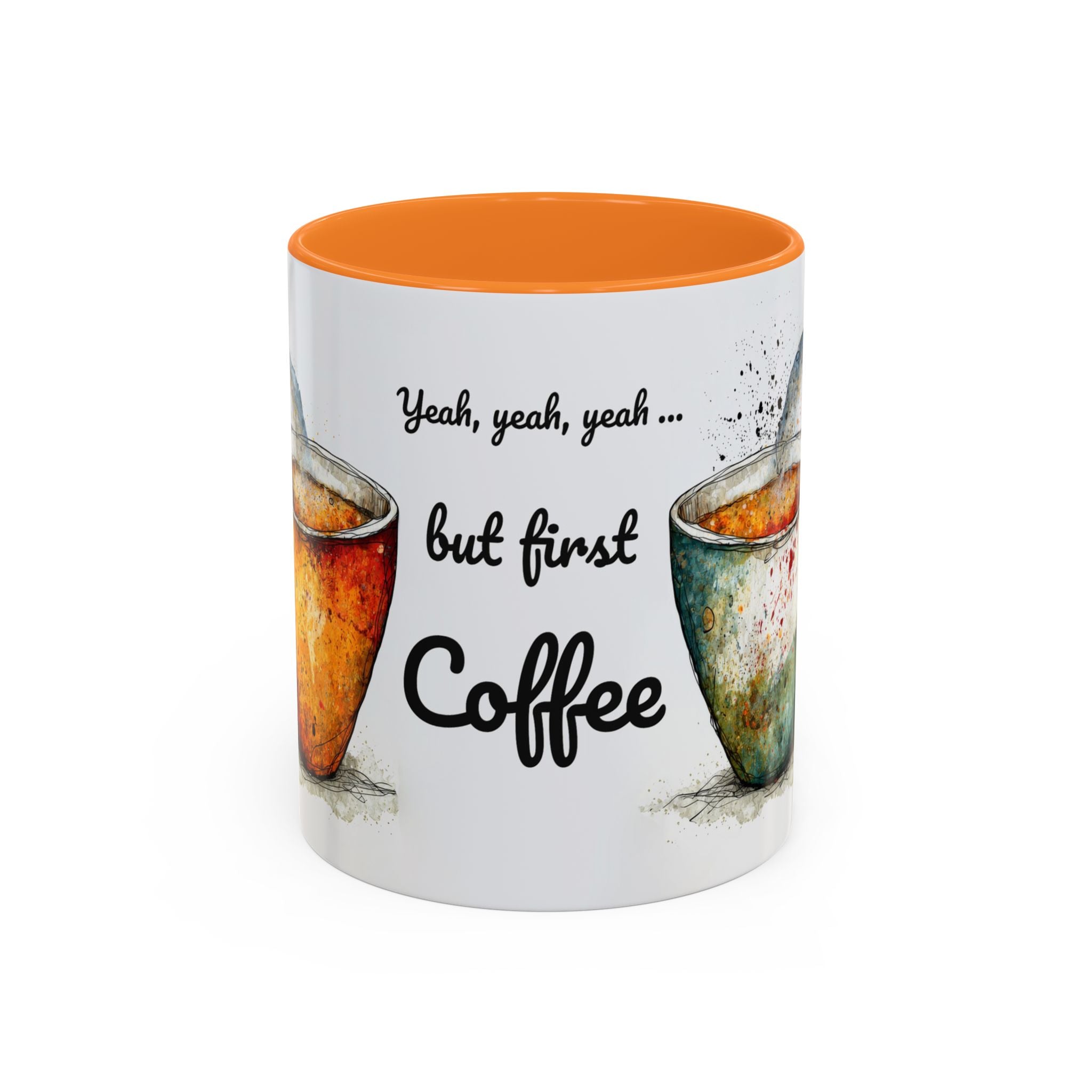 But First Coffee Ceramic Mug — Colorful Watercolor Coffee Cups (11oz & 15oz)