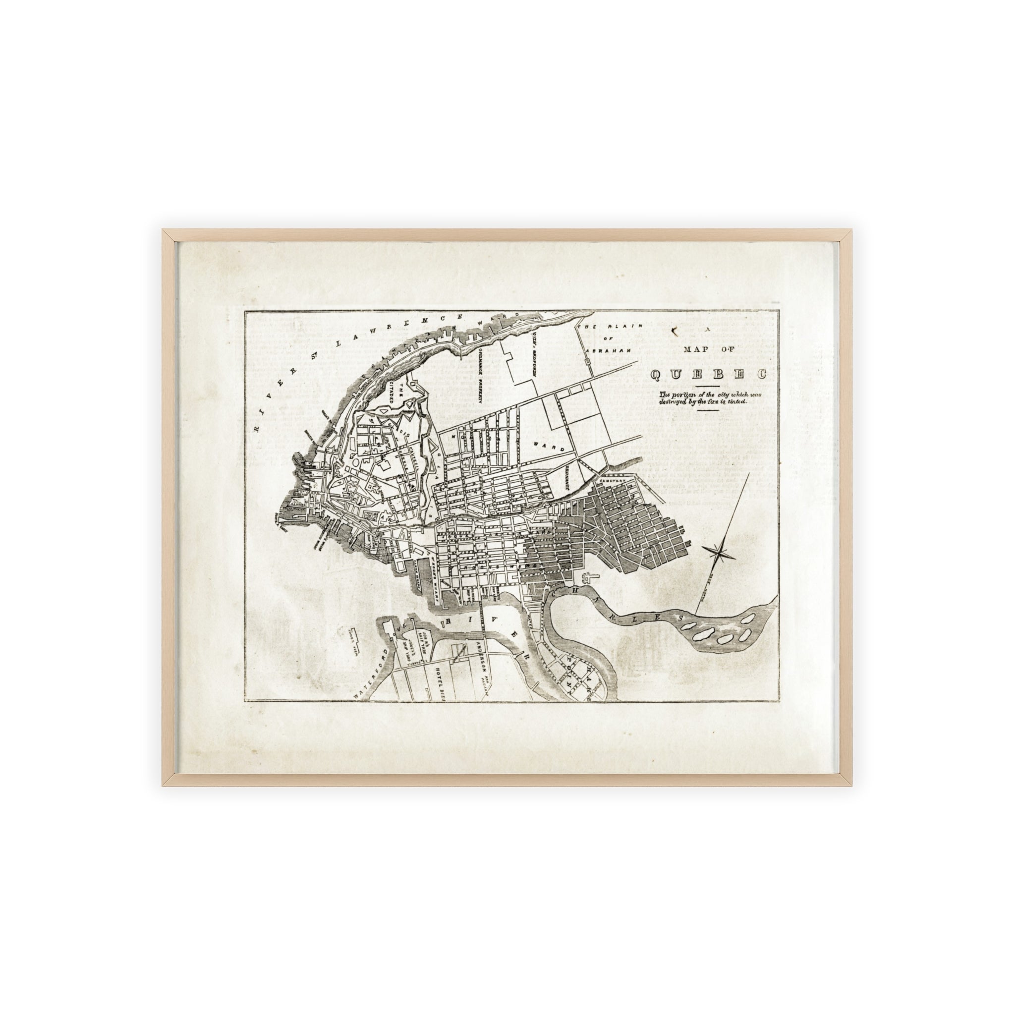 Map of QUEBEC. Vintage City Map Poster with Wooden Frame — Antique Style Wall Art