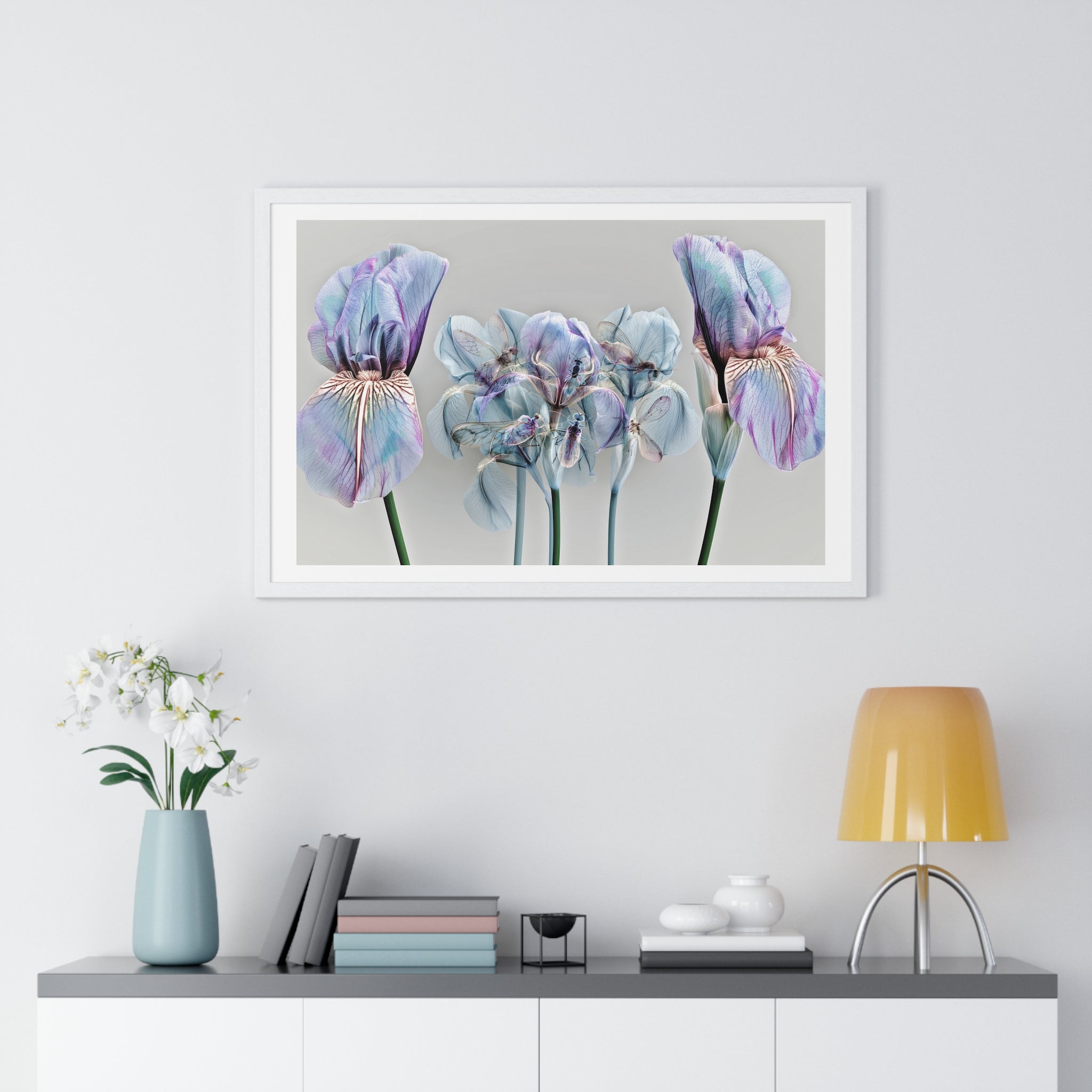Iridescent Iris Floral Framed Poster — Horizontal Wall Art Print