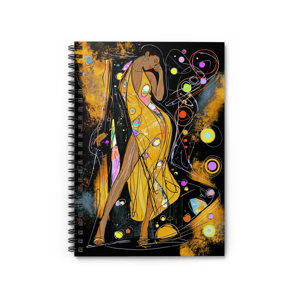 Art Nouveau Dance Spiral Notebook — Stylish Ruled Journal with Golden Figure Design