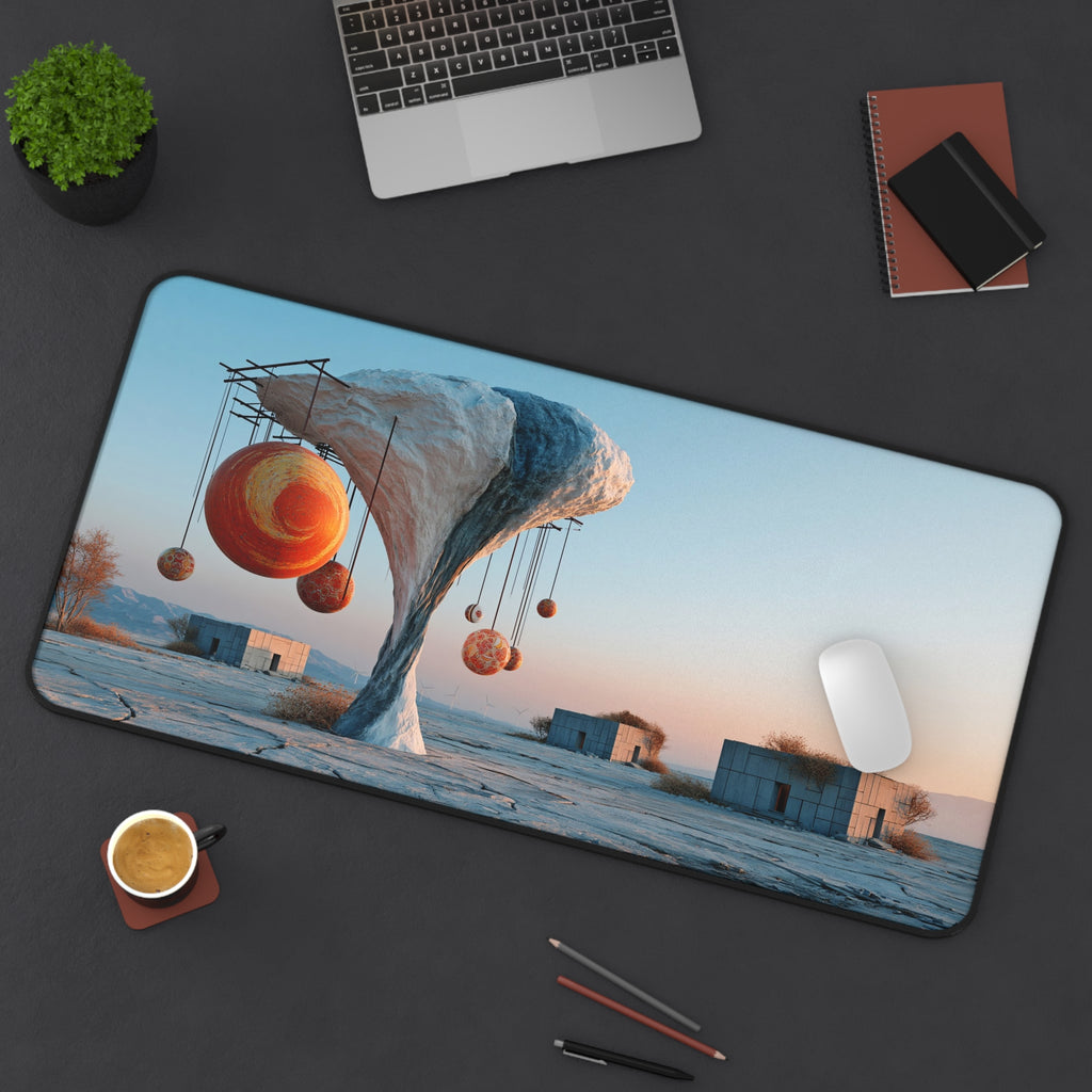 Surreal Desert Planets Desk Mat — Large Artistic Mouse Pad