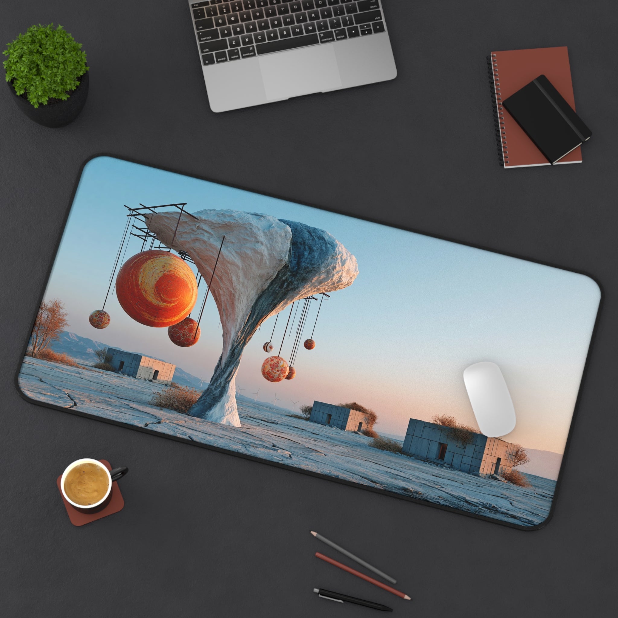 Surreal Desert Planets Desk Mat — Large Artistic Mouse Pad
