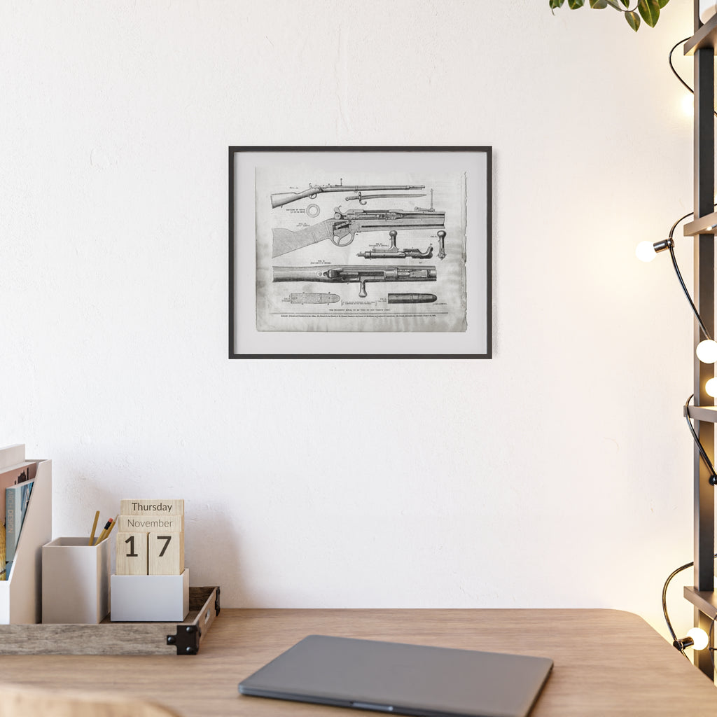 Antique Rifle Patent Poster — Framed Vintage Firearm Print
