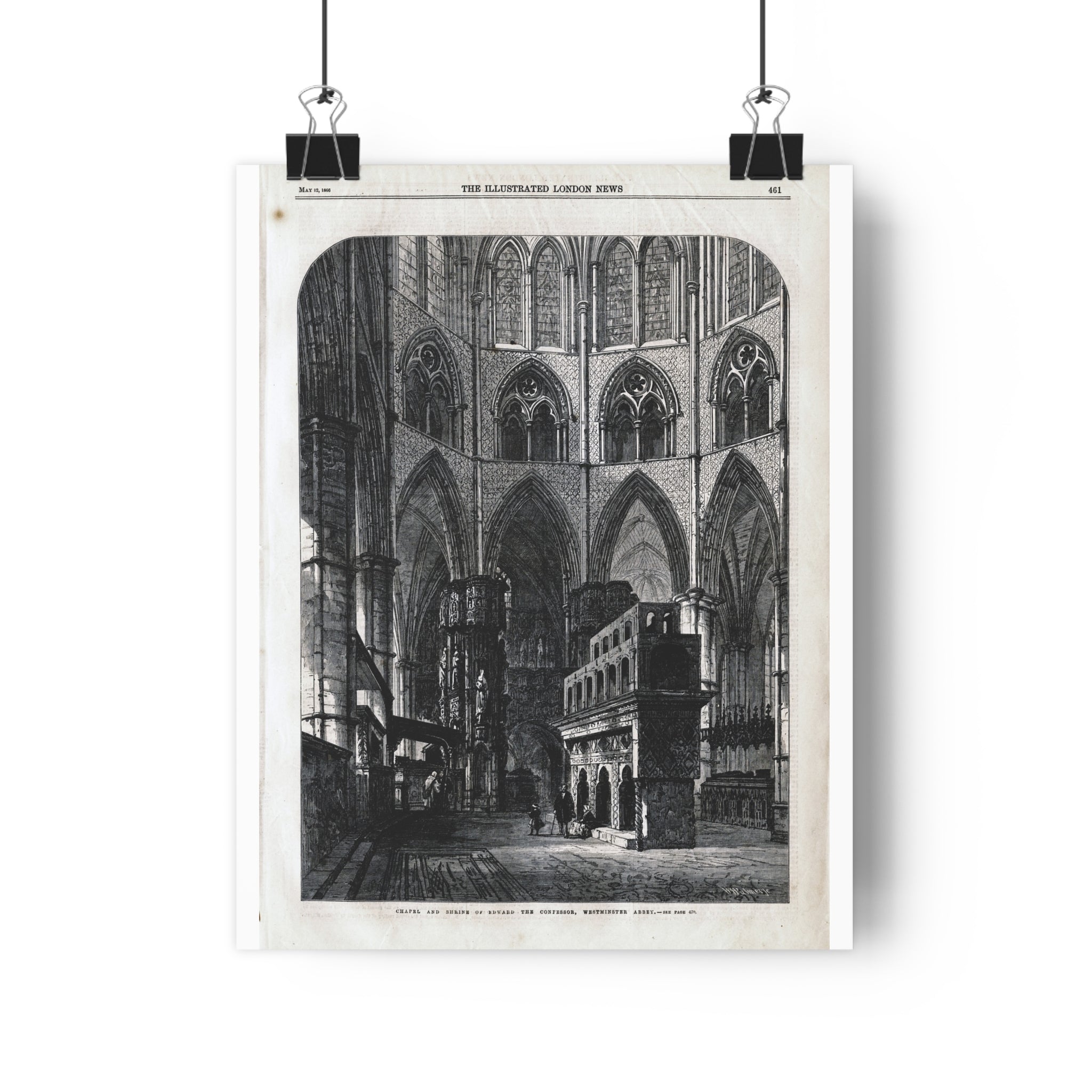 Gothic Cathedral Interior Vintage Engraving Paper Poster