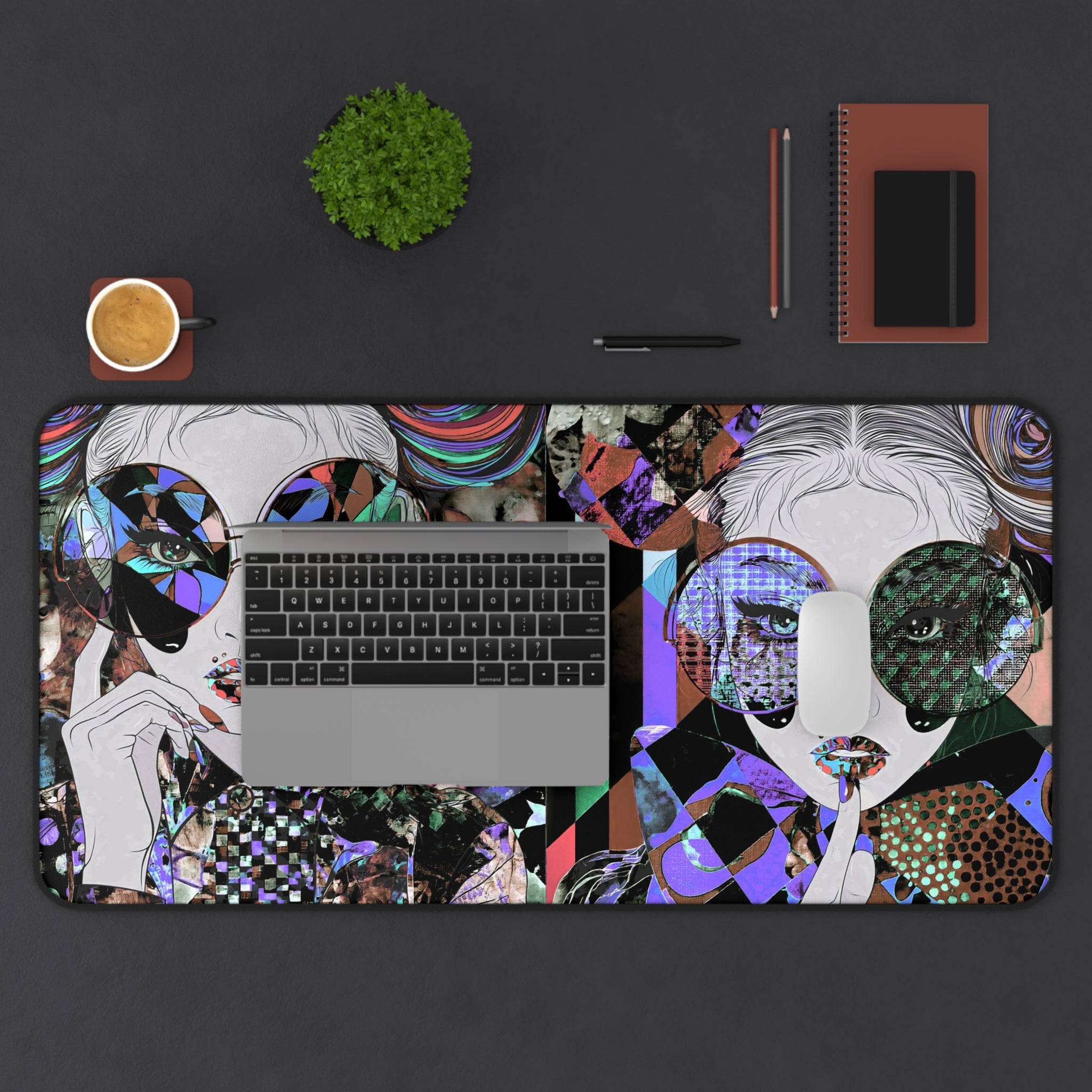 Psychedelic Pop Art Desk Mat — Retro Twin Sunglasses Illustration