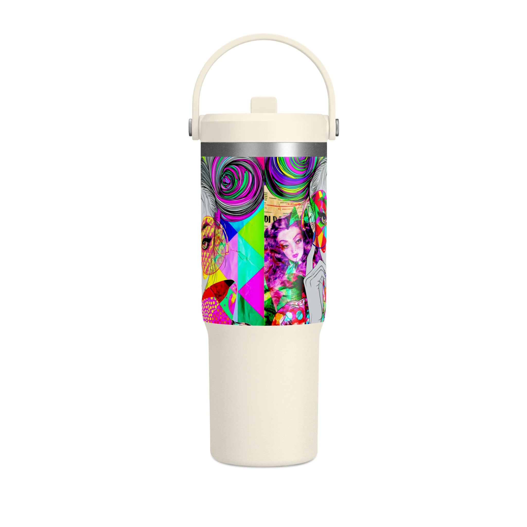 Colorful Pop Art Travel Tumbler – 32oz Nomad Insulated Cup with Retro Sunglasses Design