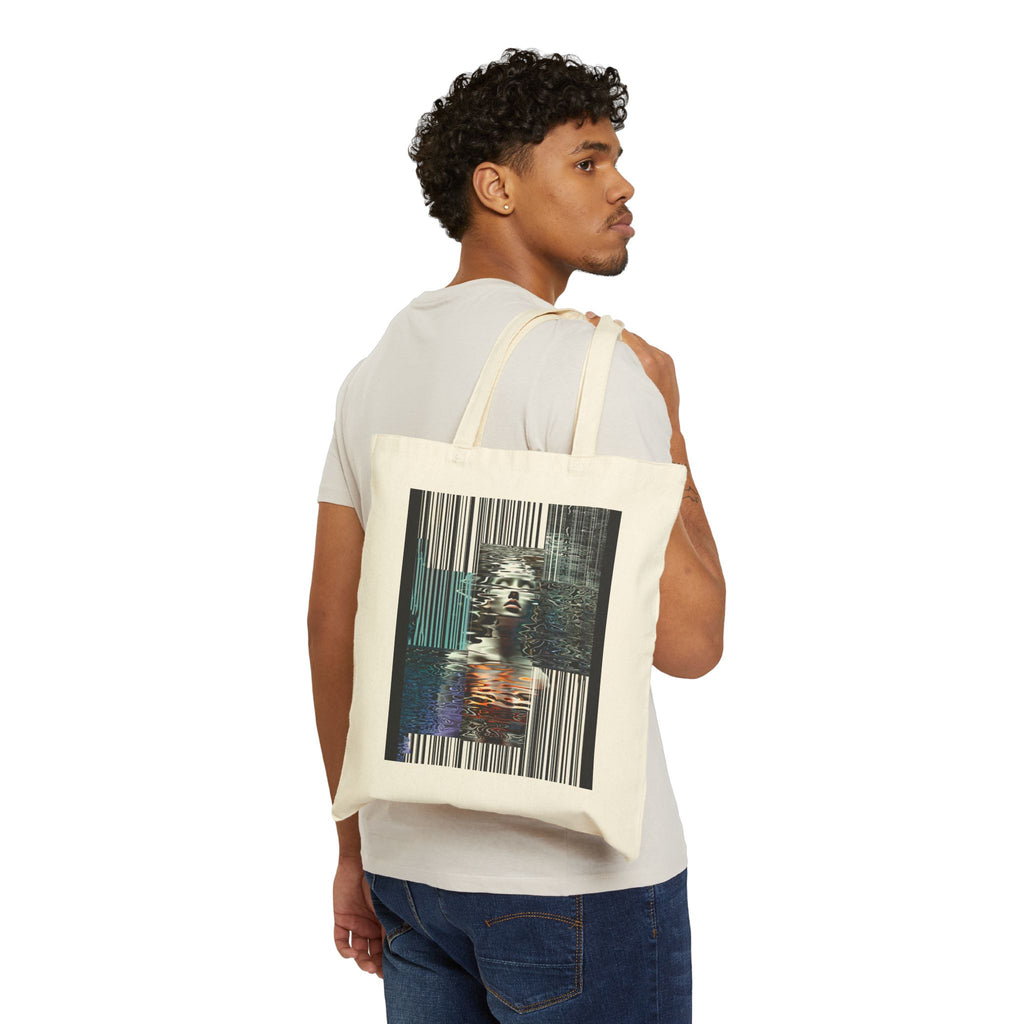 Canvas Tote Bag — Surreal Glitch Portrait Art Tote