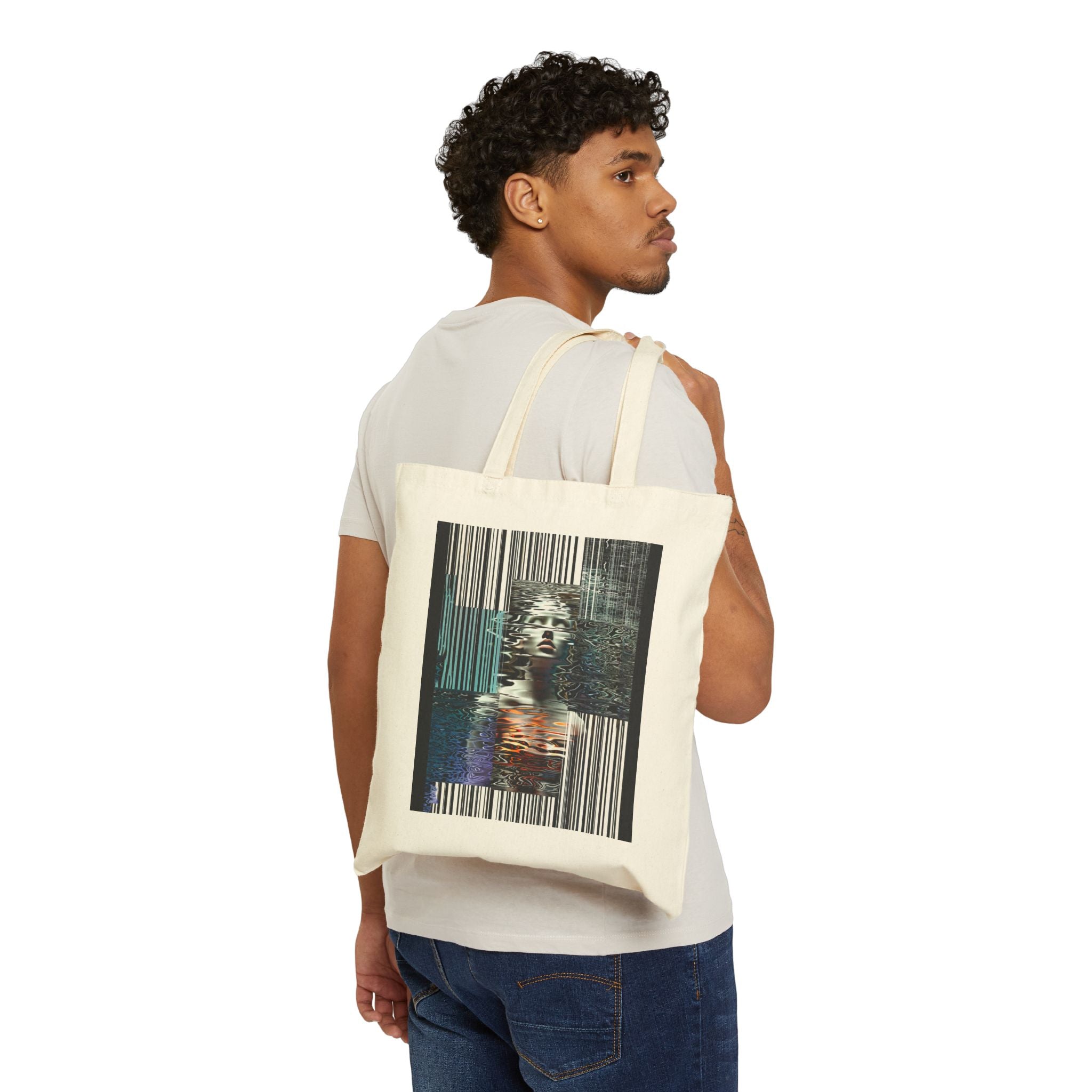 Canvas Tote Bag — Surreal Glitch Portrait Art Tote