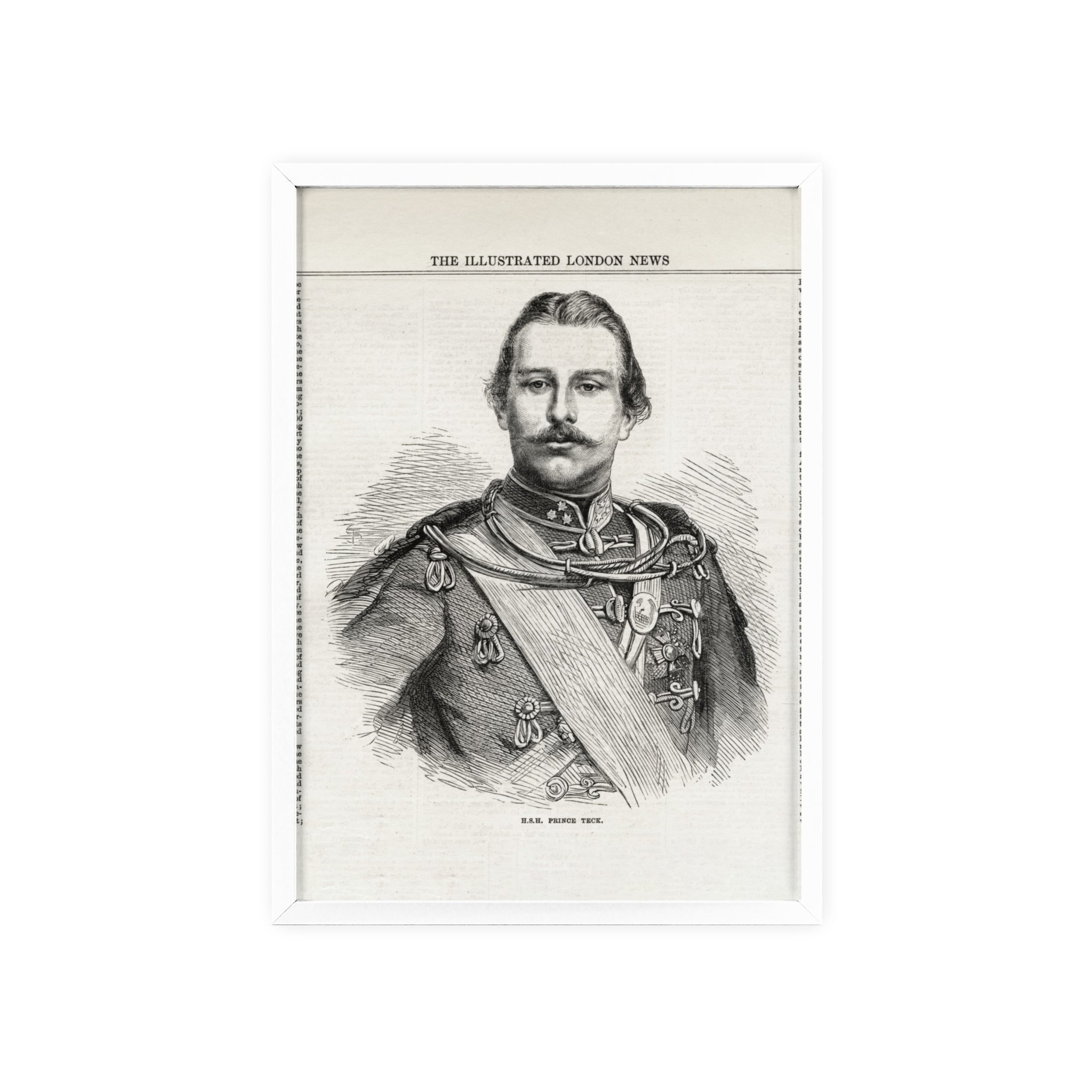 H.S.H. Prince TECK. Vintage Victorian Portrait Poster with Wooden Frame — Illustrated London News Print