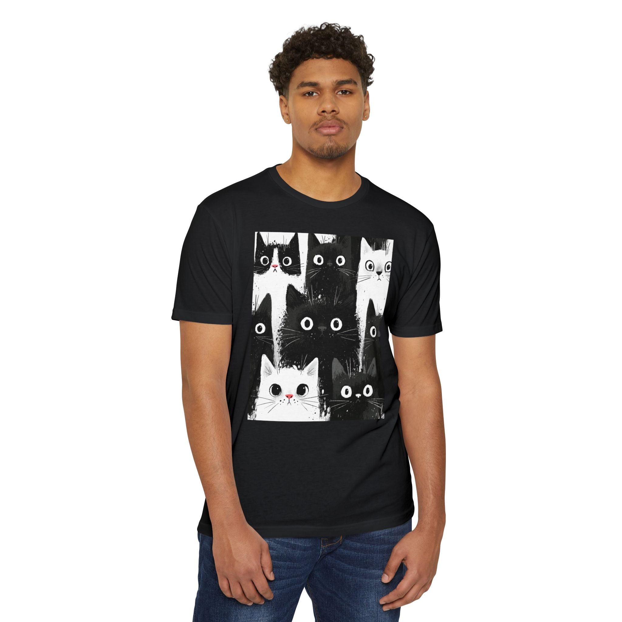 Cat Pack Graphic T-Shirt — Cute Black & White Cats Print