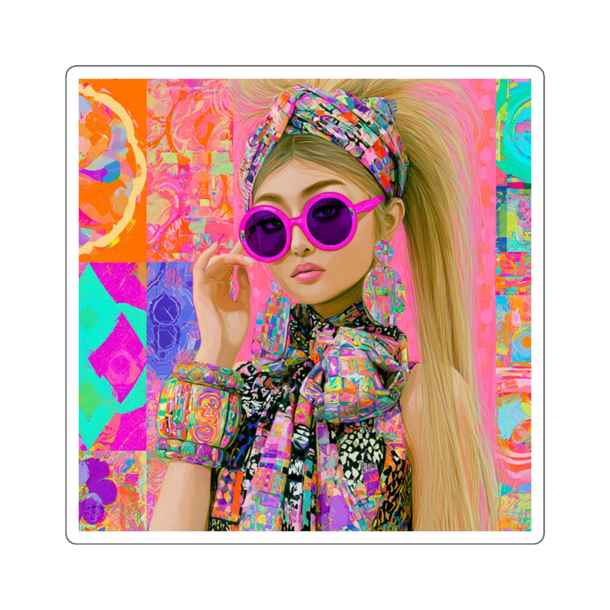 Retro Pop Art Girl Square Sticker — Colorful 60s-Inspired Fashion Decal for Laptops & Journals