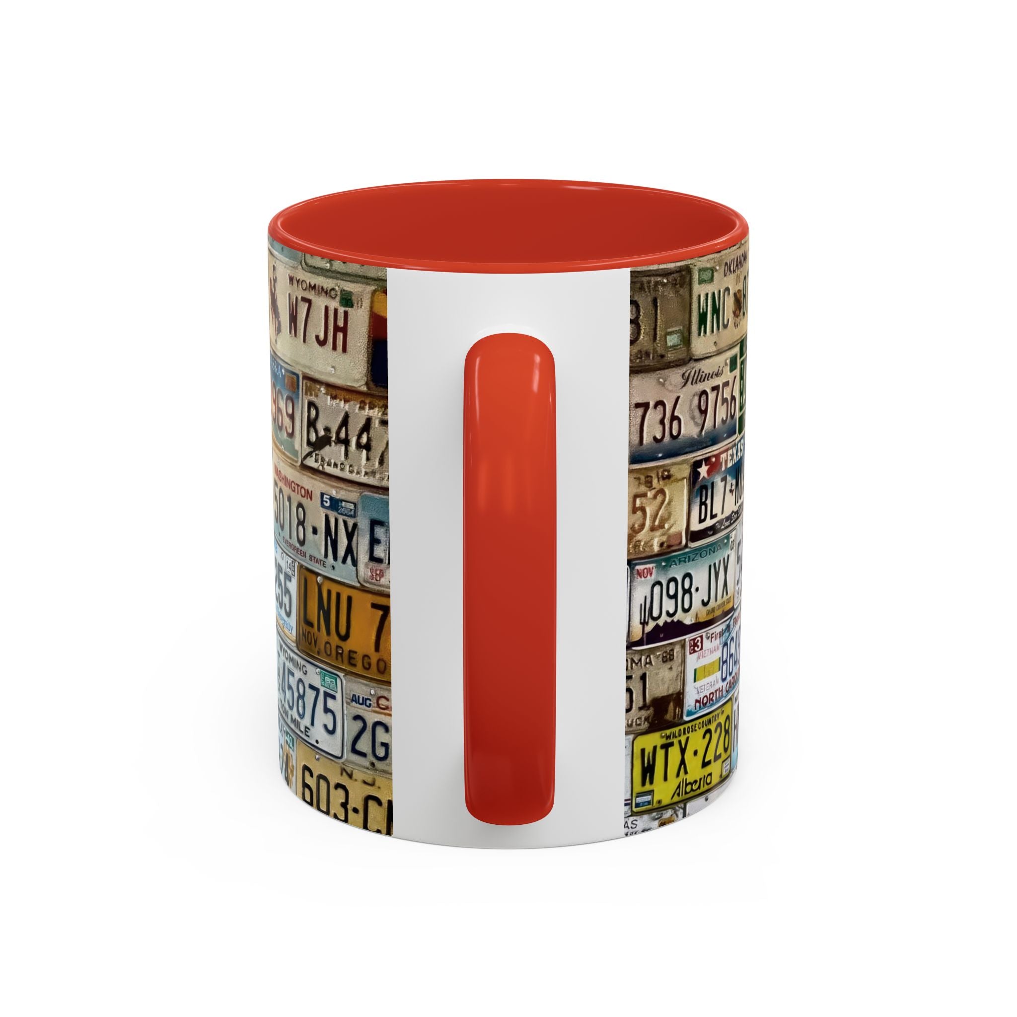 License Plate Collage Coffee Mug — Route 66, Vintage Road Trip Accent Mug