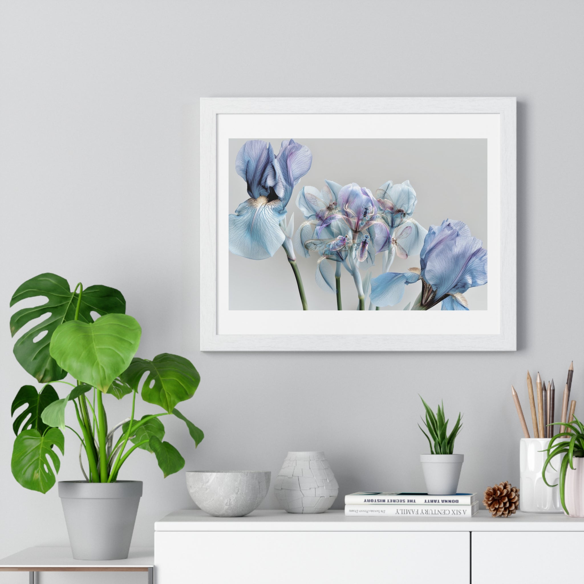 Blue Iris Floral Framed Poster — Botanical Wall Art Print