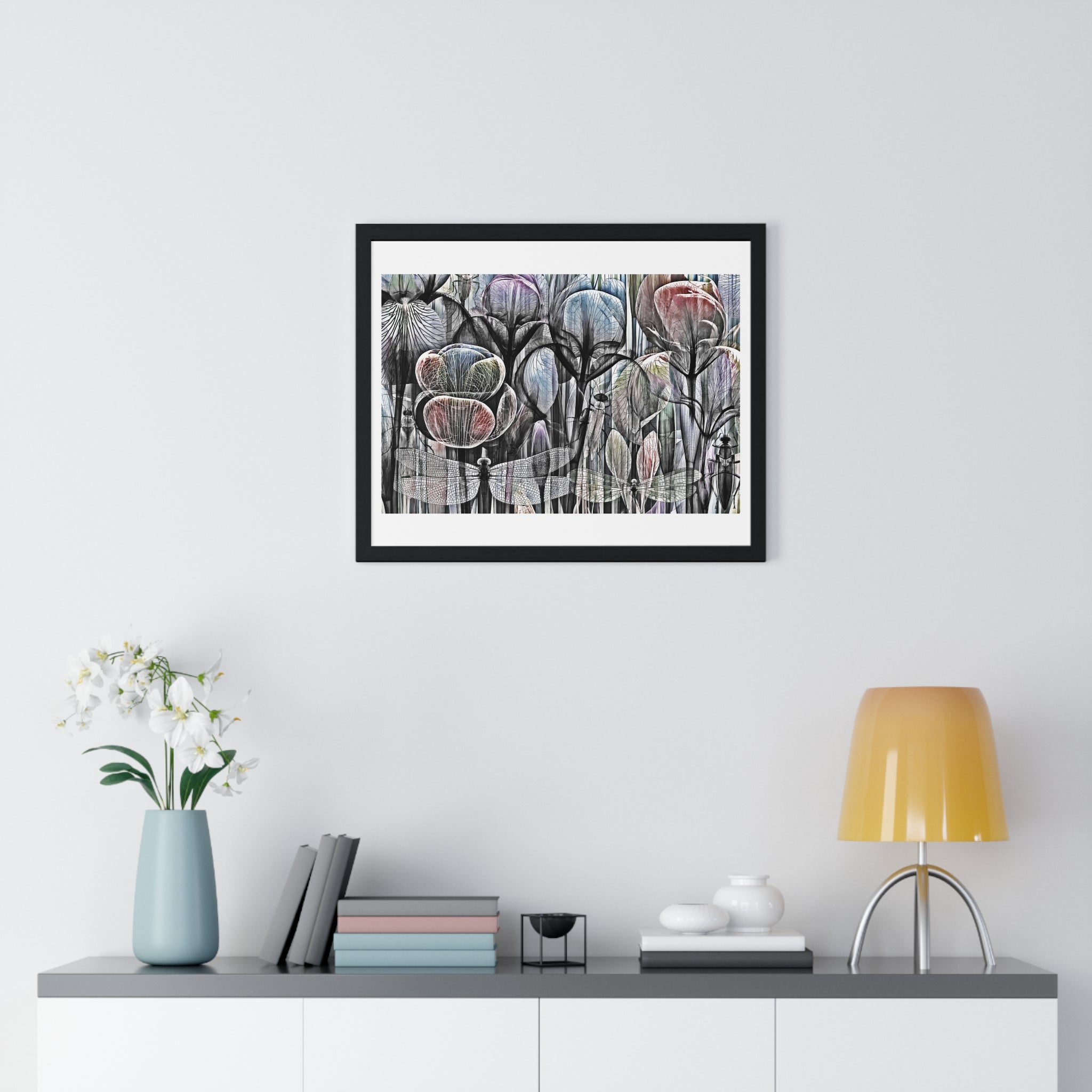 Framed Poster — Dreamy Botanical Dragonfly Art Print